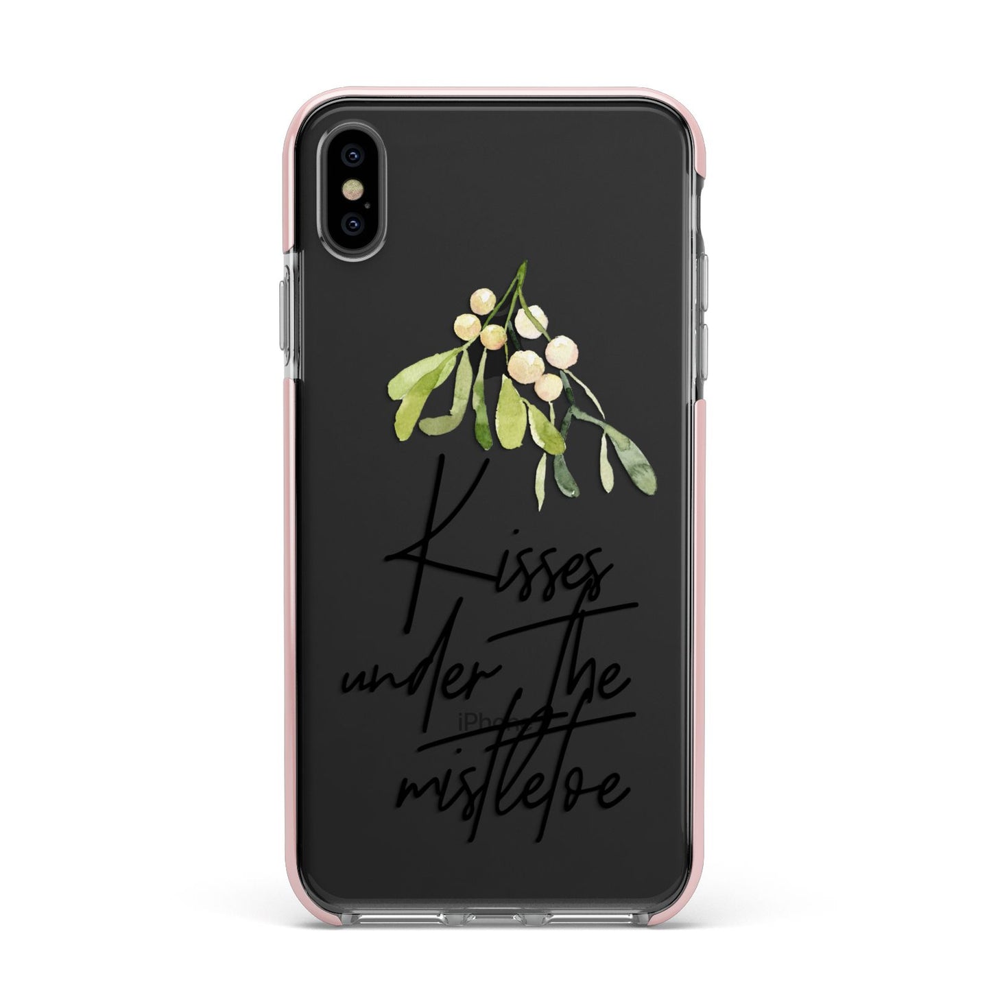 Kisses Under The Mistletoe Apple iPhone Xs Max Impact Case Pink Edge on Black Phone