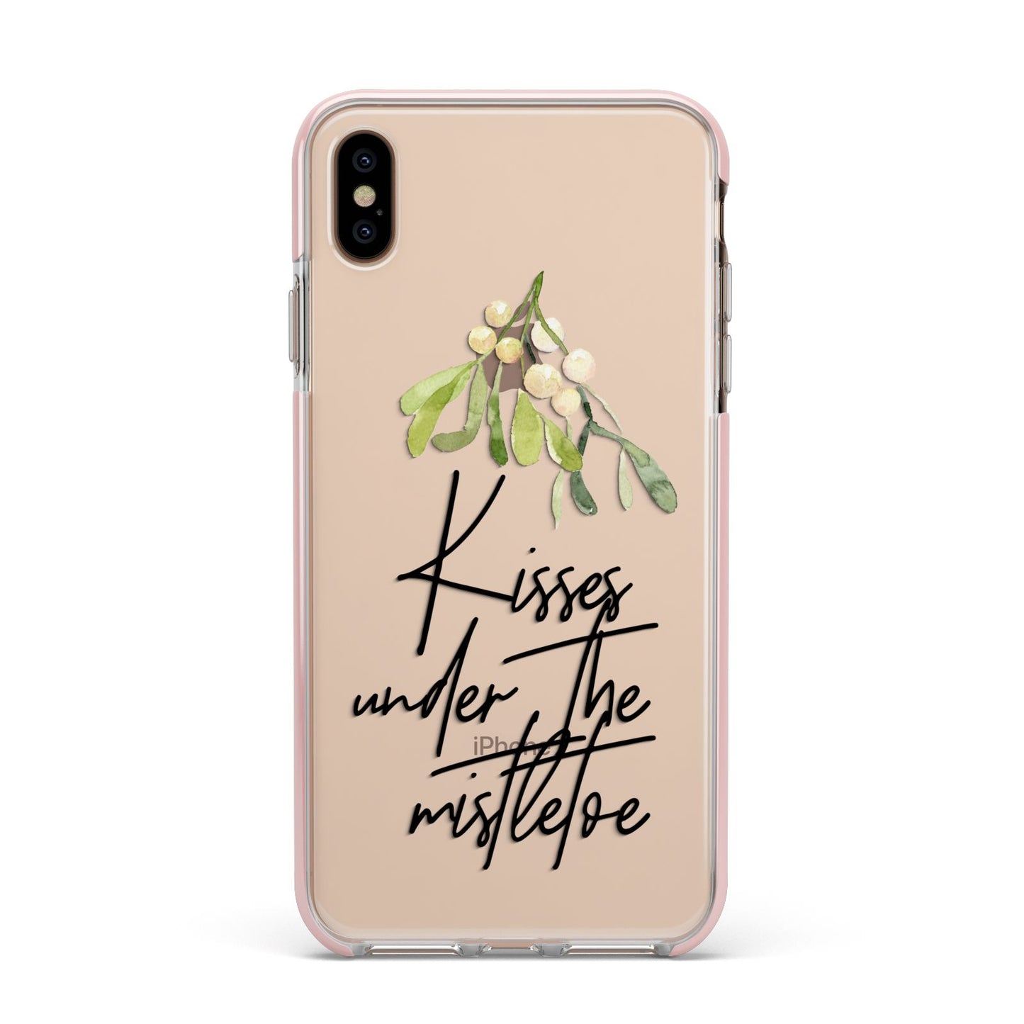 Kisses Under The Mistletoe Apple iPhone Xs Max Impact Case Pink Edge on Gold Phone