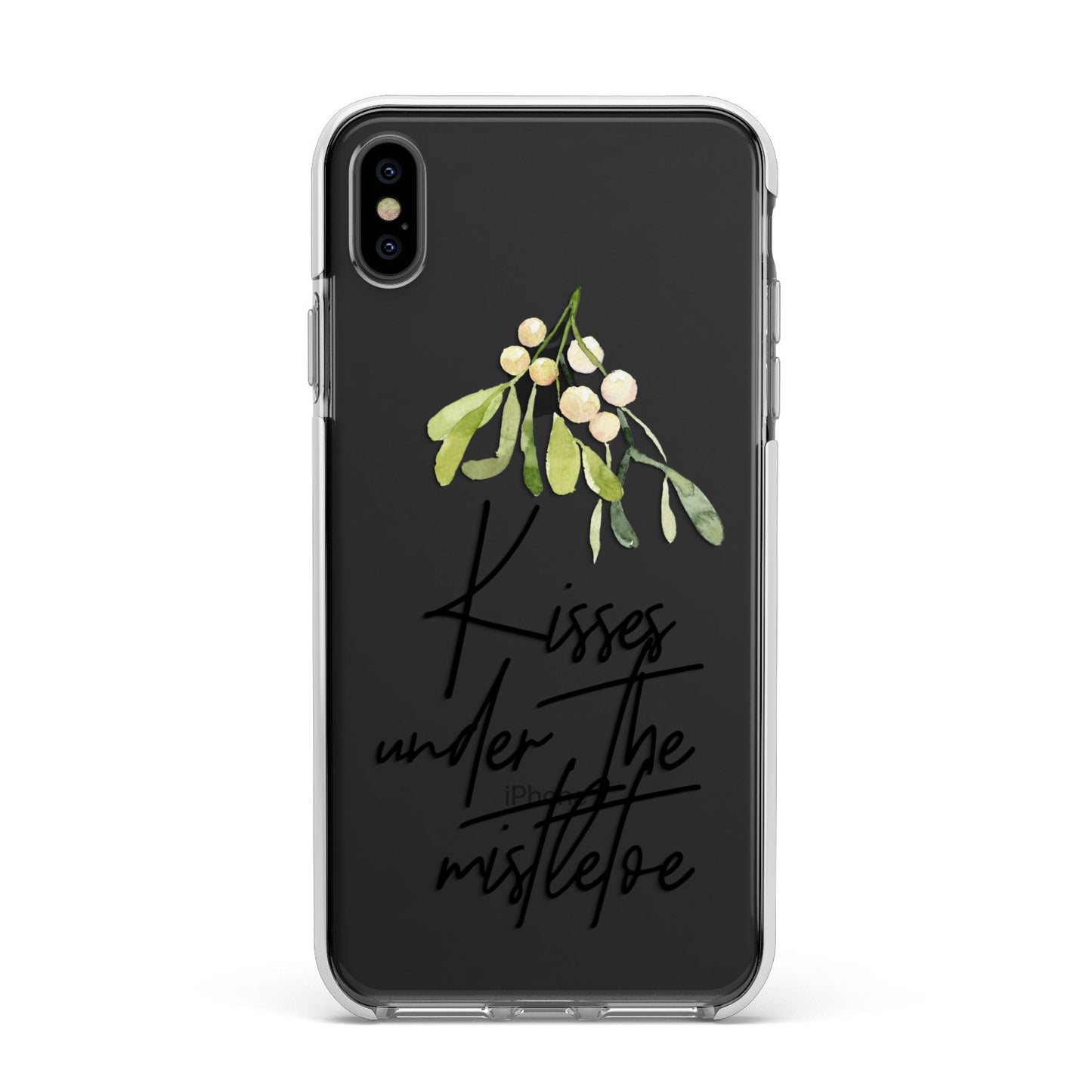 Kisses Under The Mistletoe Apple iPhone Xs Max Impact Case White Edge on Black Phone