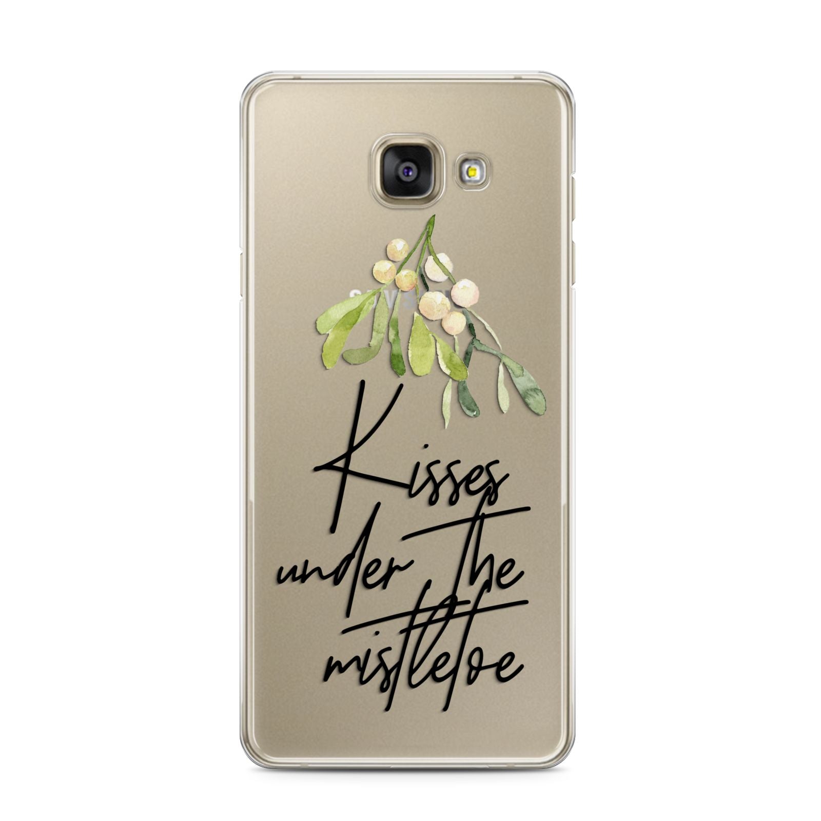 Kisses Under The Mistletoe Samsung Galaxy A3 2016 Case on gold phone