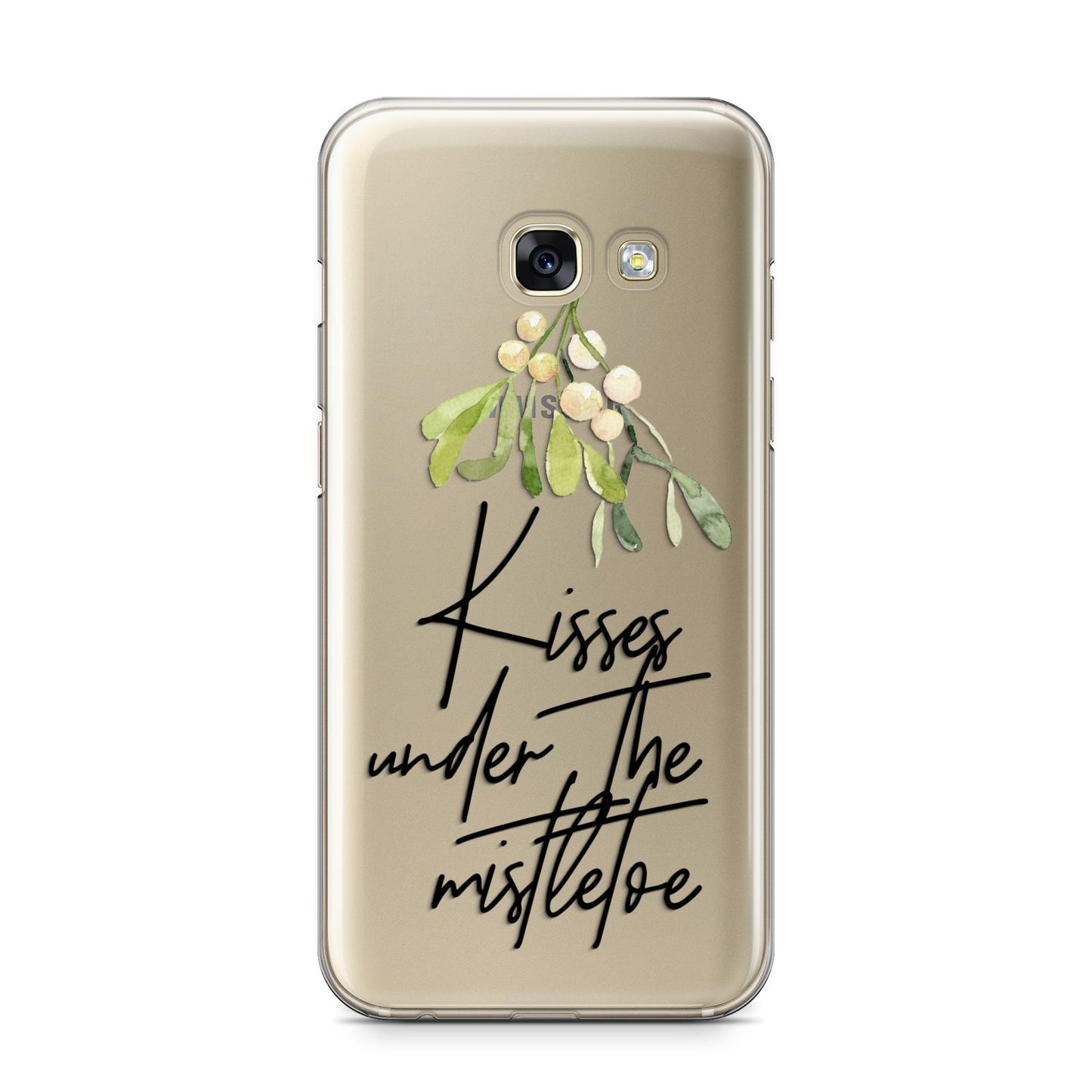 Kisses Under The Mistletoe Samsung Galaxy A3 2017 Case on gold phone