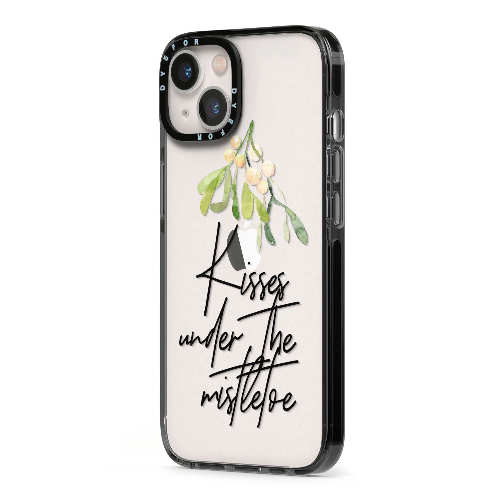 Kisses Under The Mistletoe iPhone 13 Black Impact Case Side Angle on Silver phone