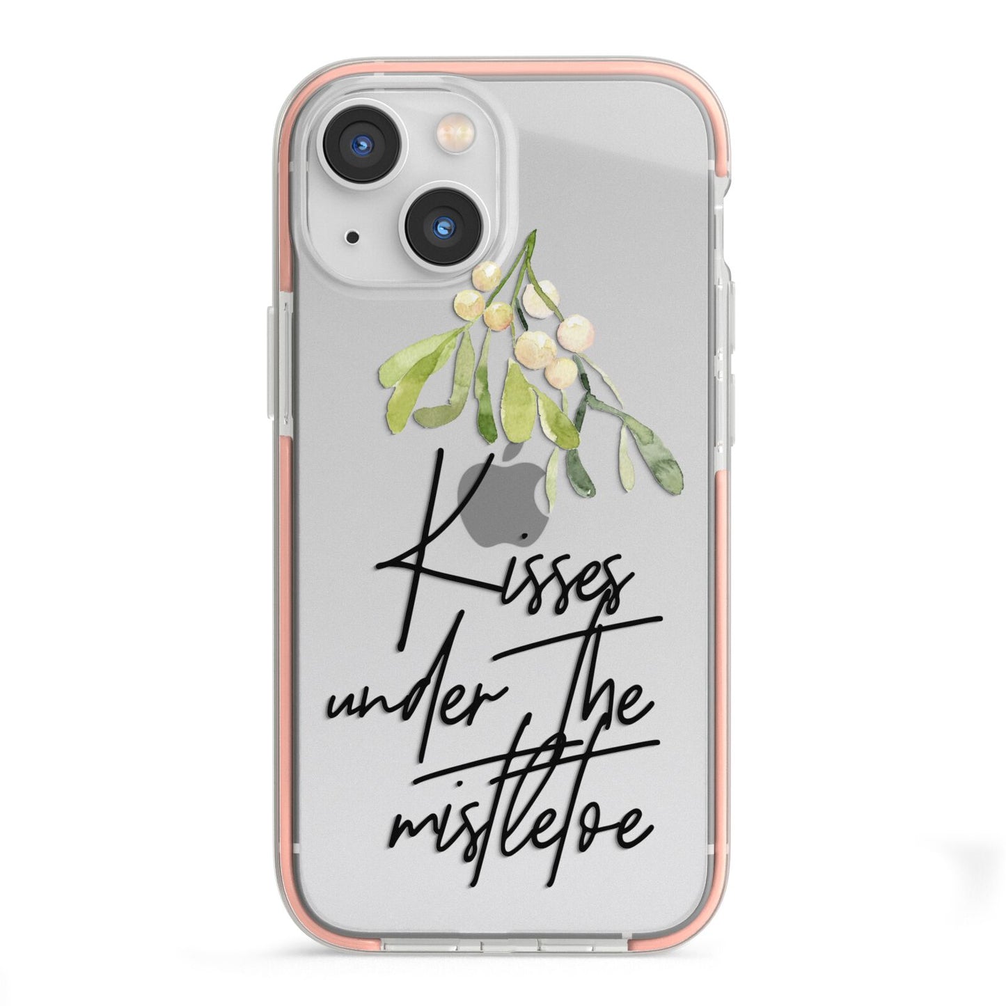 Kisses Under The Mistletoe iPhone 13 Mini TPU Impact Case with Pink Edges