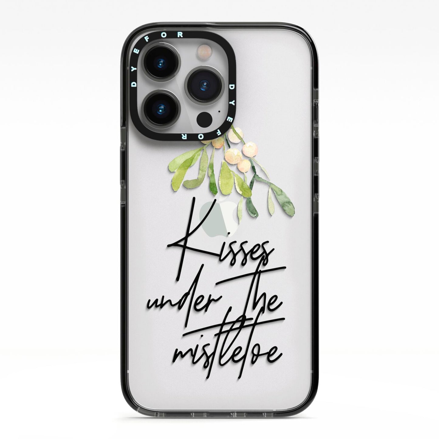 Kisses Under The Mistletoe iPhone 13 Pro Black Impact Case on Silver phone