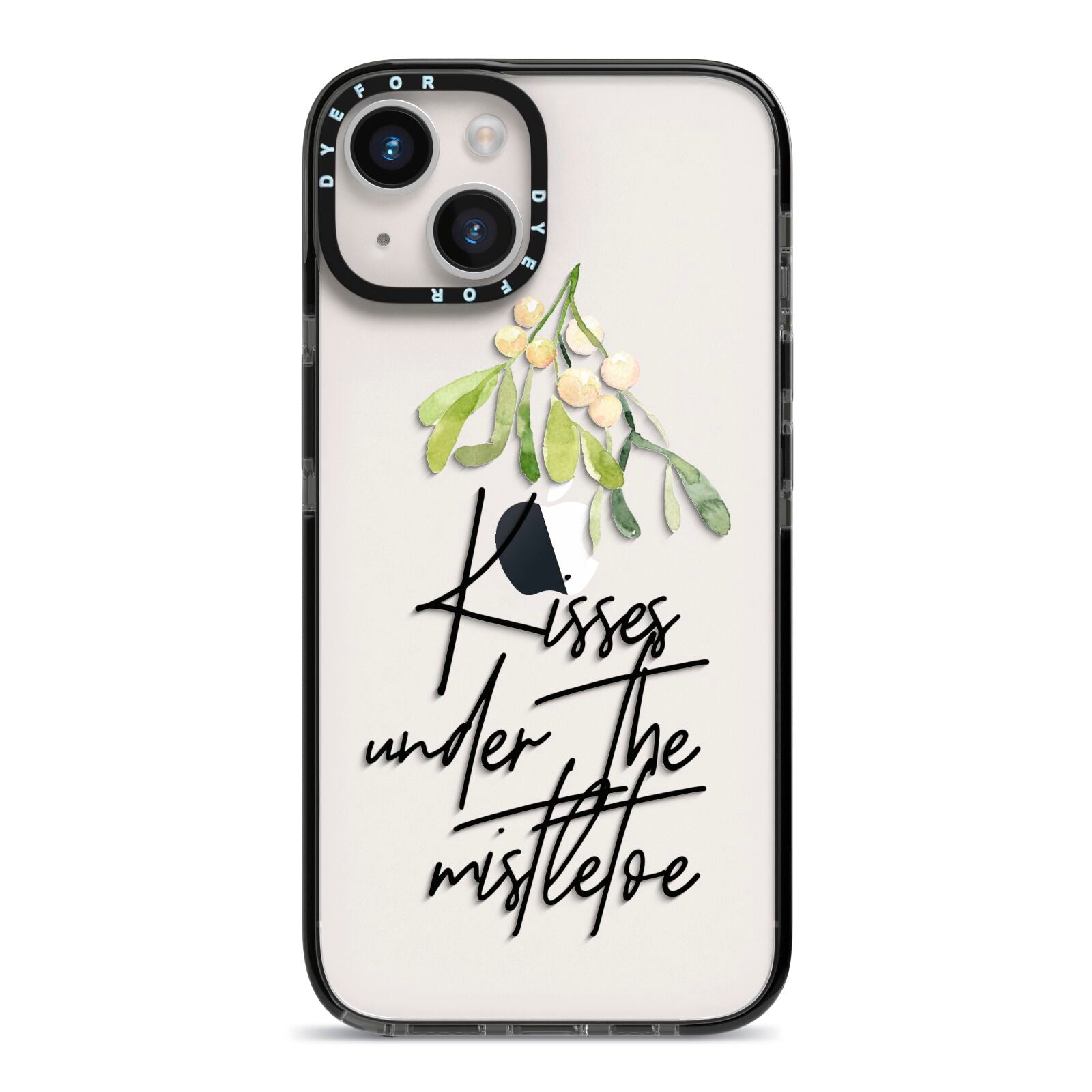 Kisses Under The Mistletoe iPhone 14 Black Impact Case on Silver phone
