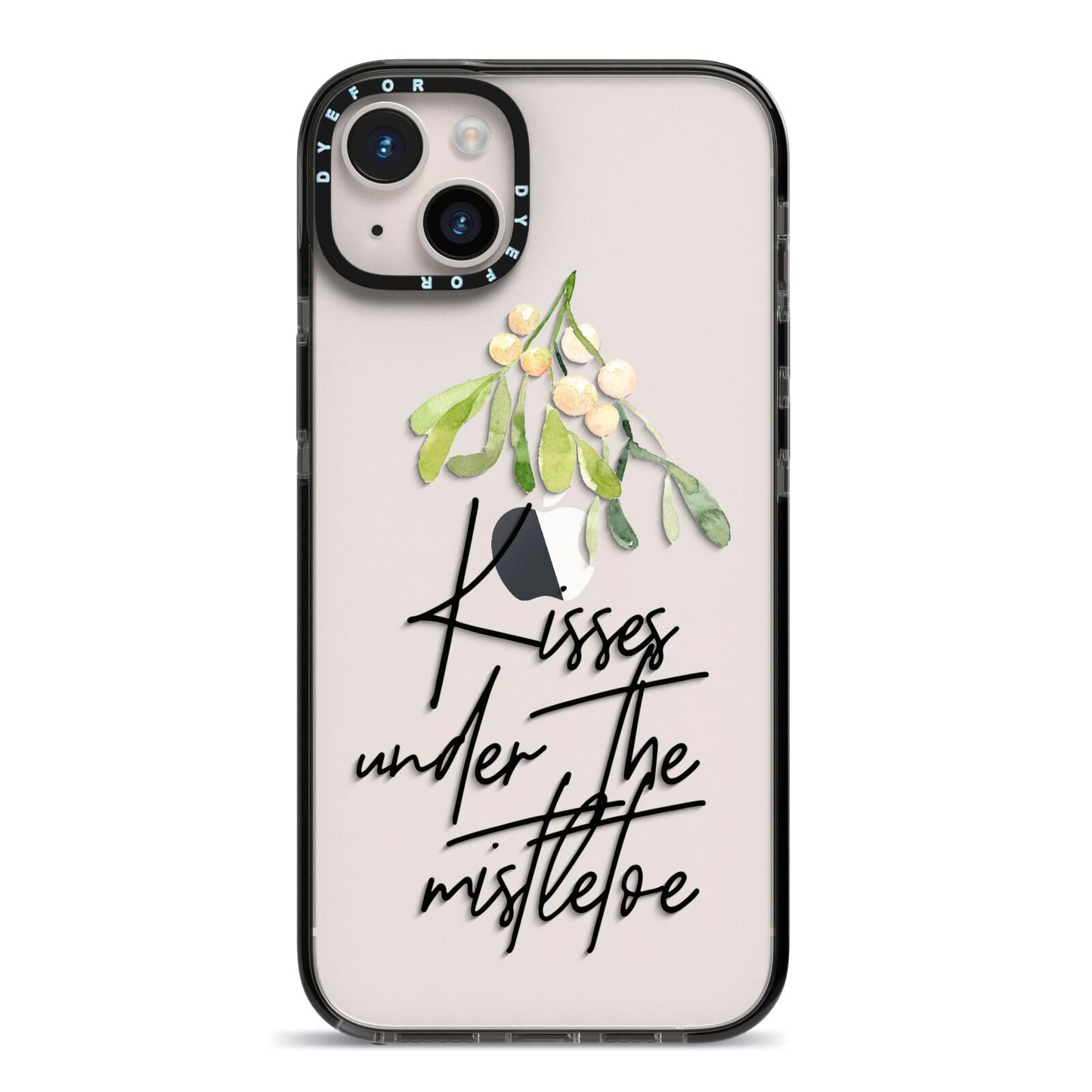 Kisses Under The Mistletoe iPhone 14 Plus Black Impact Case on Silver phone
