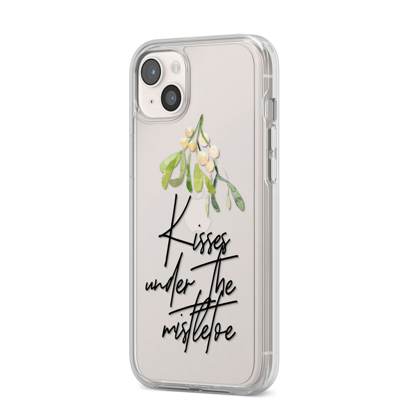 Kisses Under The Mistletoe iPhone 14 Plus Clear Tough Case Starlight Angled Image