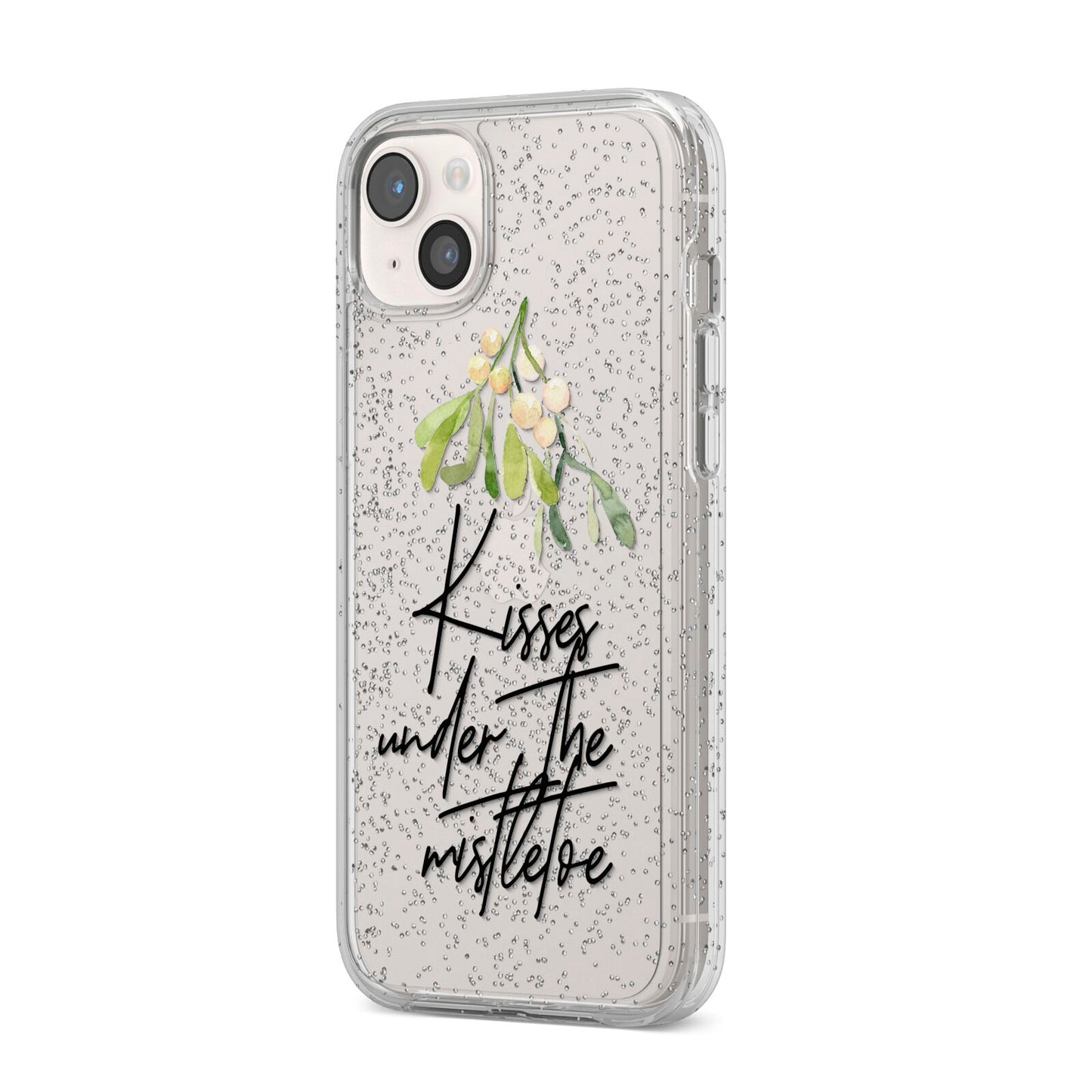 Kisses Under The Mistletoe iPhone 14 Plus Glitter Tough Case Starlight Angled Image