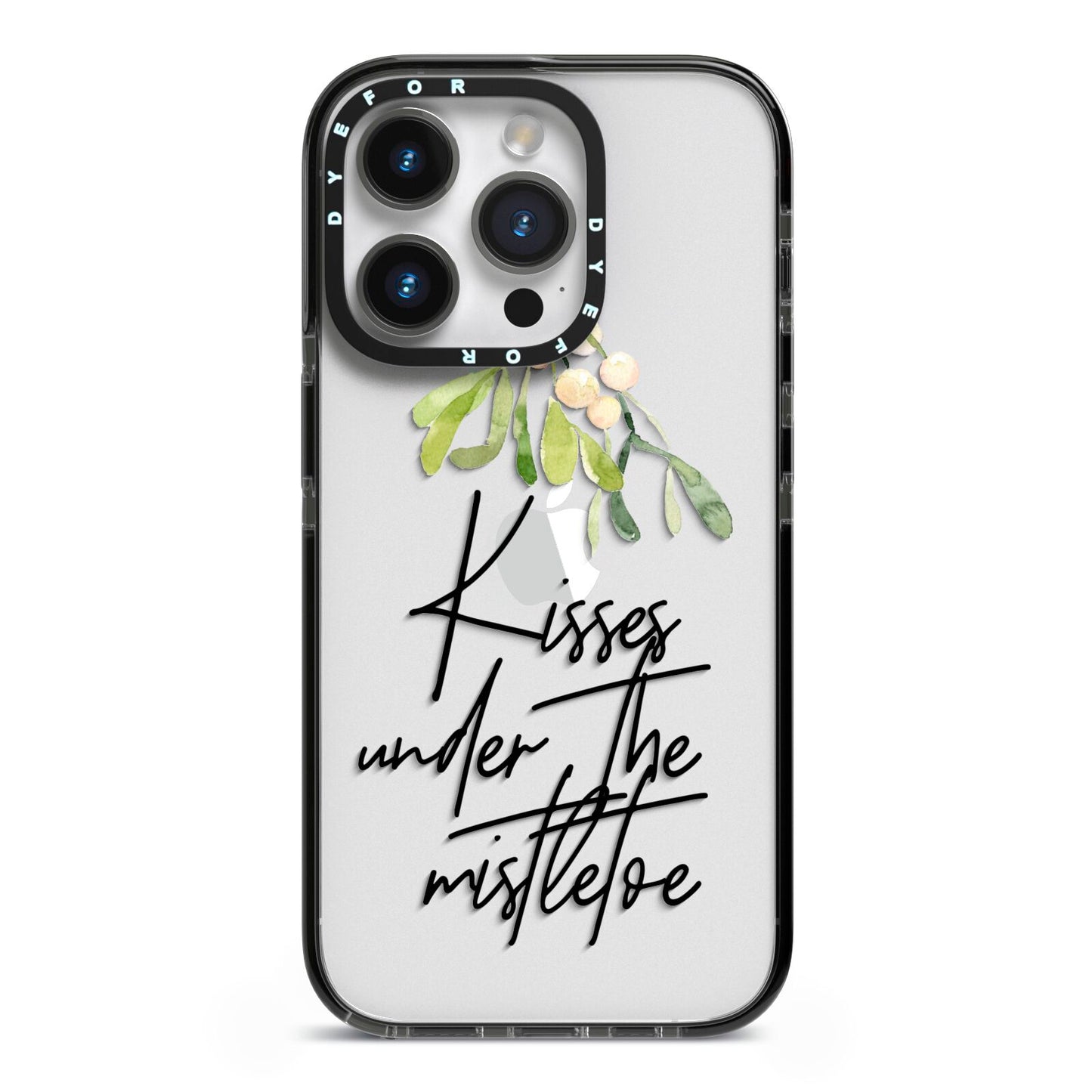 Kisses Under The Mistletoe iPhone 14 Pro Black Impact Case on Silver phone