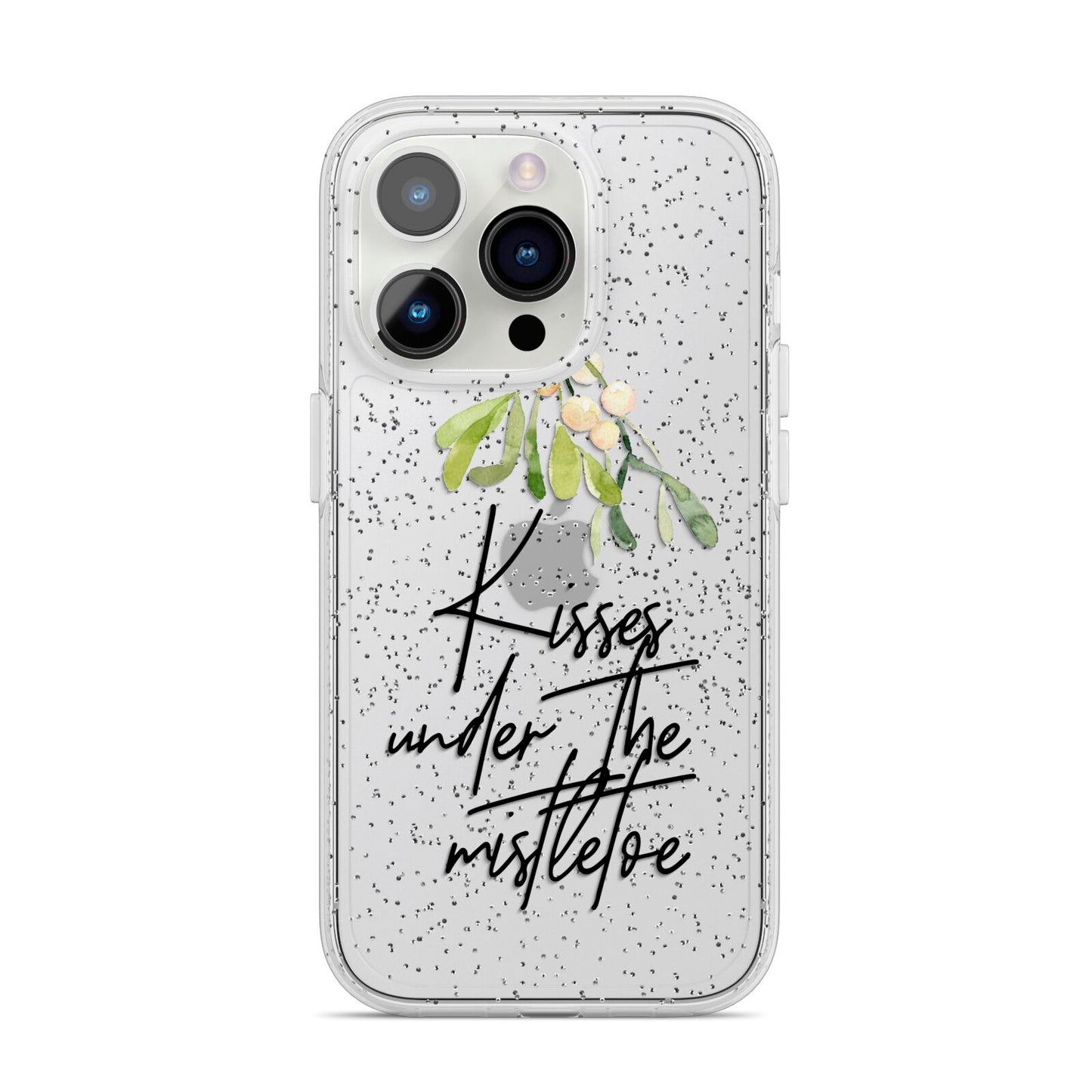Kisses Under The Mistletoe iPhone 14 Pro Glitter Tough Case Silver