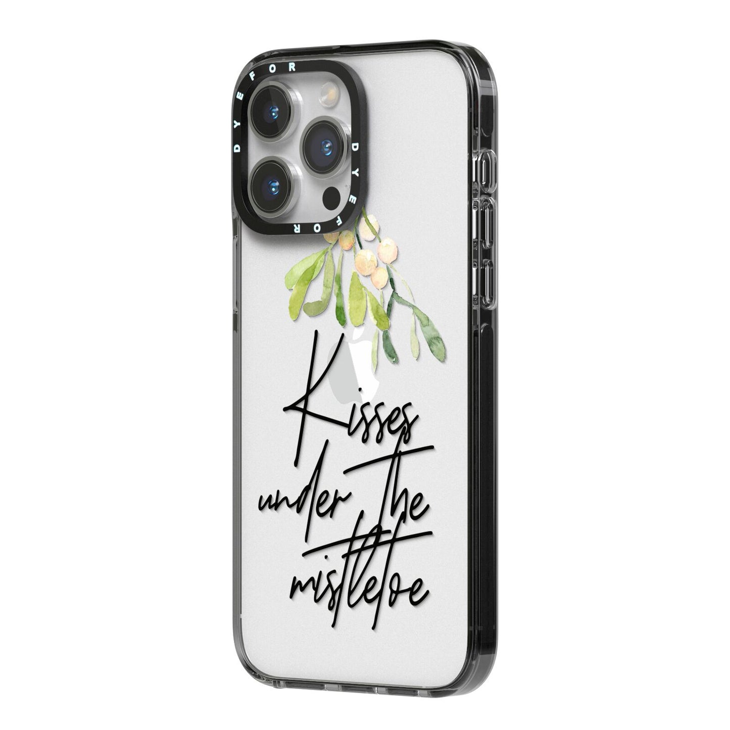 Kisses Under The Mistletoe iPhone 14 Pro Max Black Impact Case Side Angle on Silver phone