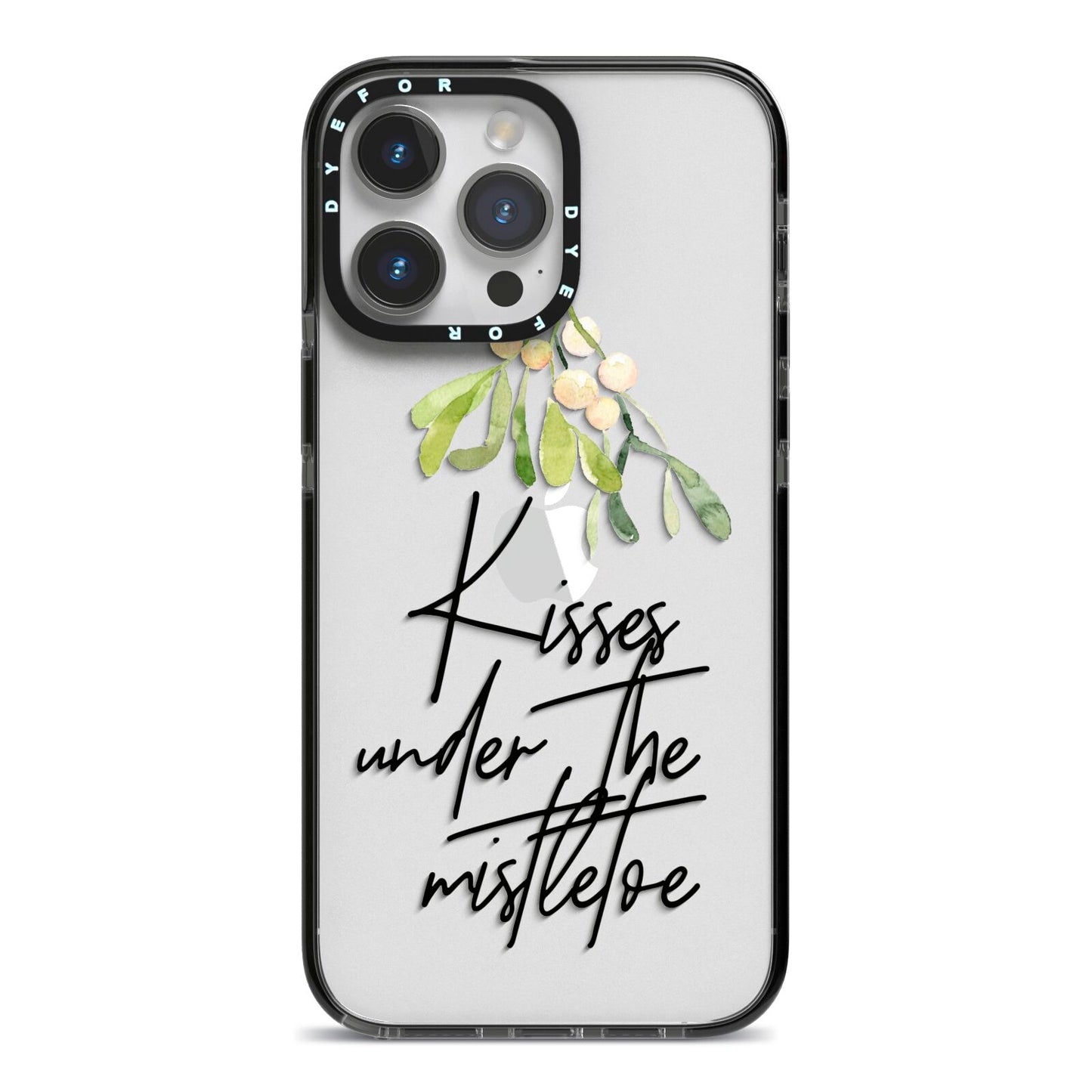 Kisses Under The Mistletoe iPhone 14 Pro Max Black Impact Case on Silver phone