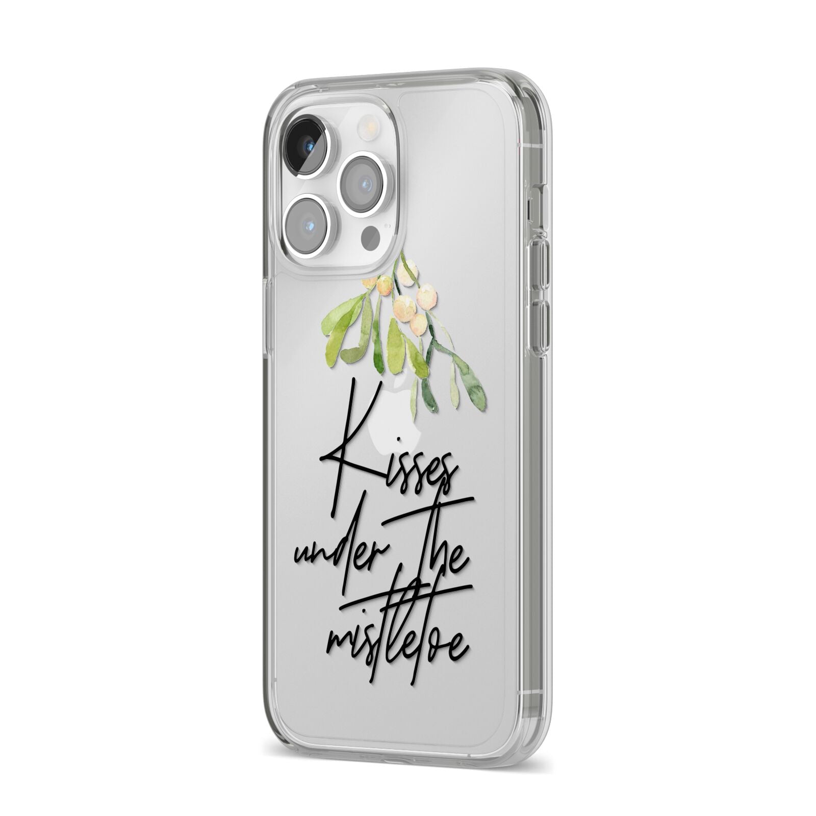 Kisses Under The Mistletoe iPhone 14 Pro Max Clear Tough Case Silver Angled Image