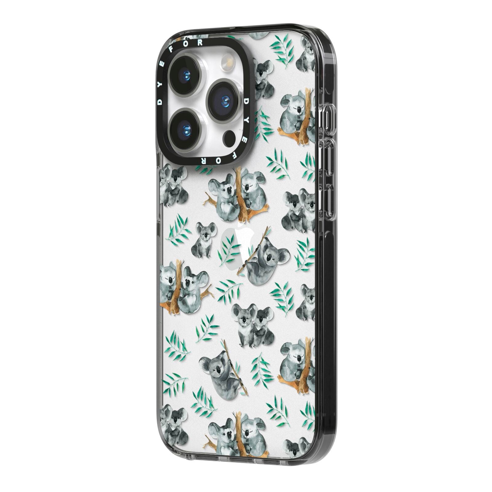 Koala Bear iPhone 14 Pro Black Impact Case Side Angle on Silver phone