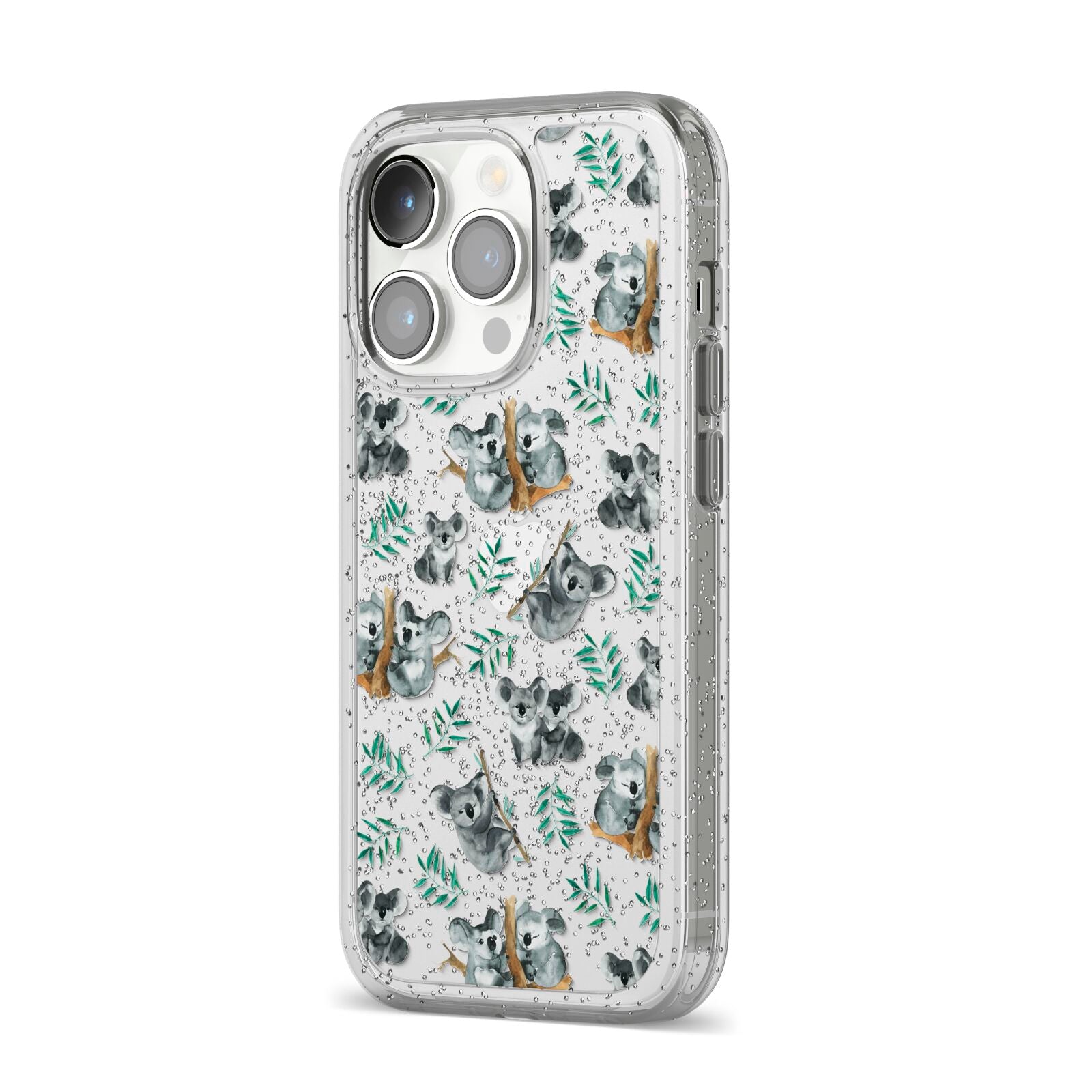 Koala Bear iPhone 14 Pro Glitter Tough Case Silver Angled Image