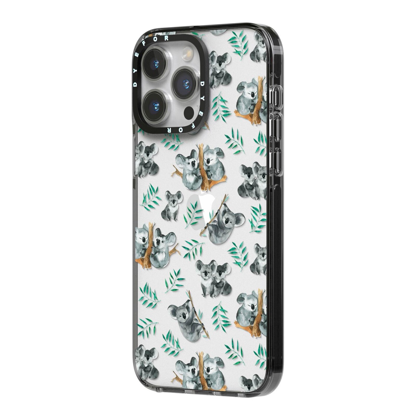 Koala Bear iPhone 14 Pro Max Black Impact Case Side Angle on Silver phone