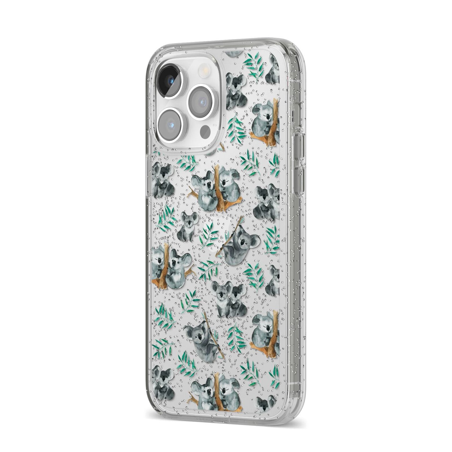 Koala Bear iPhone 14 Pro Max Glitter Tough Case Silver Angled Image