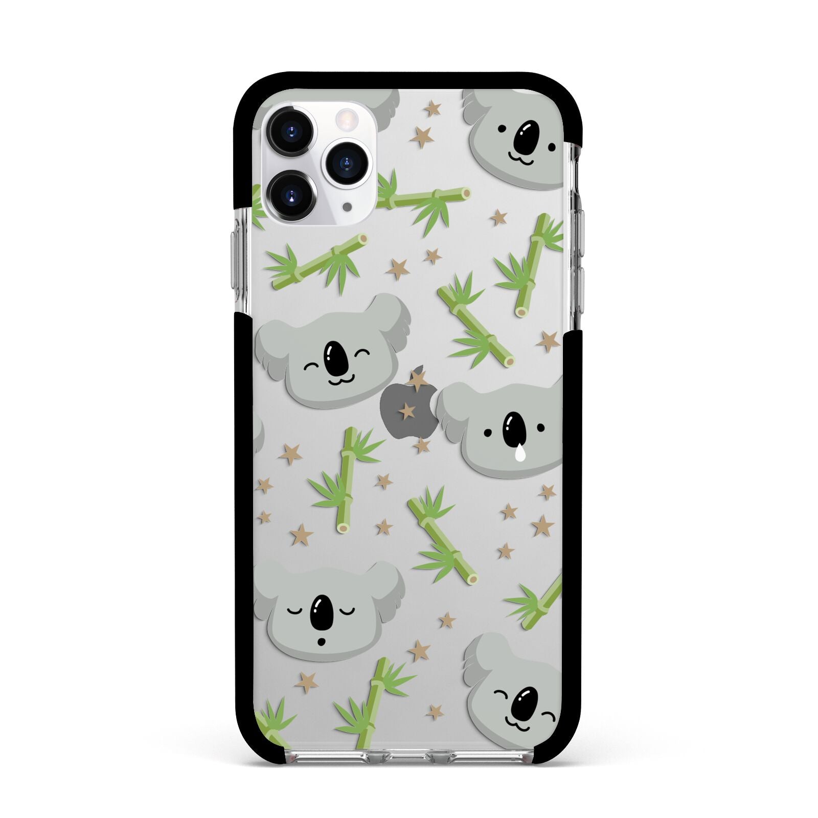 Koala Faces with Transparent Background Apple iPhone 11 Pro Max in Silver with Black Impact Case