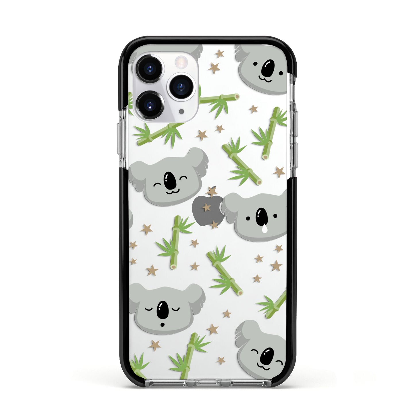 Koala Faces with Transparent Background Apple iPhone 11 Pro in Silver with Black Impact Case
