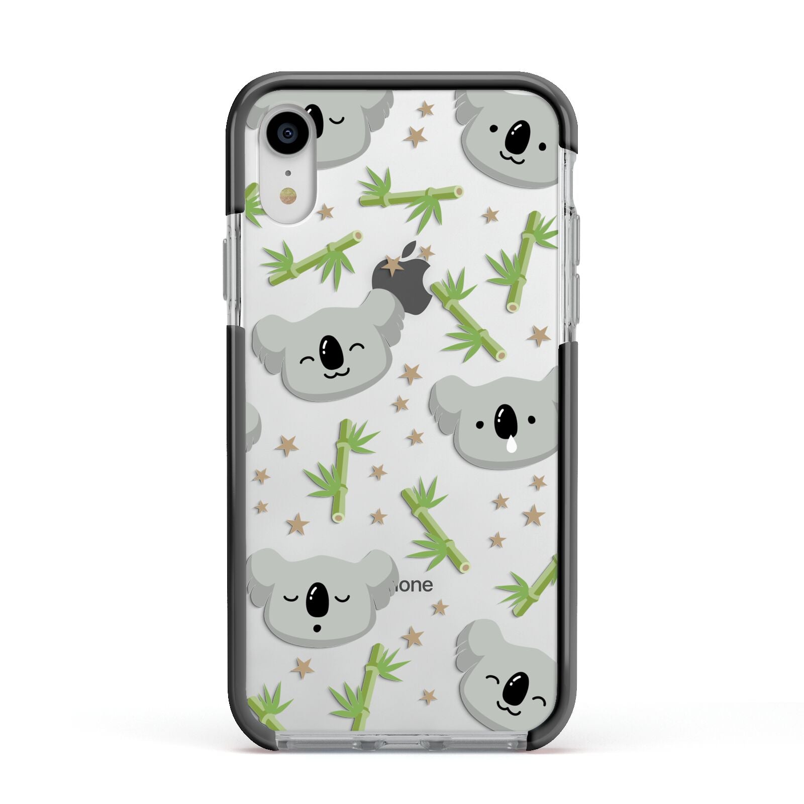 Koala Faces with Transparent Background Apple iPhone XR Impact Case Black Edge on Silver Phone