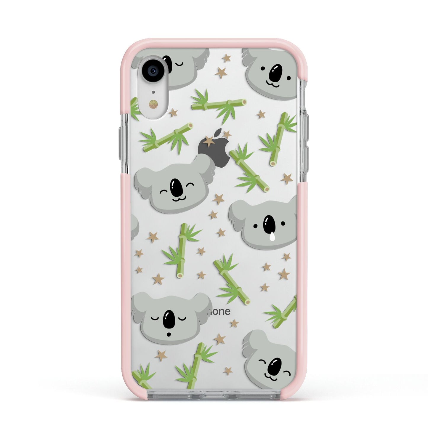 Koala Faces with Transparent Background Apple iPhone XR Impact Case Pink Edge on Silver Phone