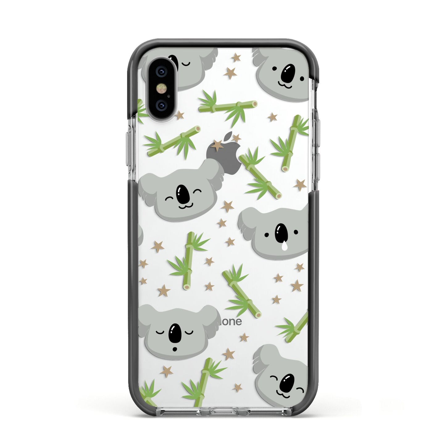 Koala Faces with Transparent Background Apple iPhone Xs Impact Case Black Edge on Silver Phone