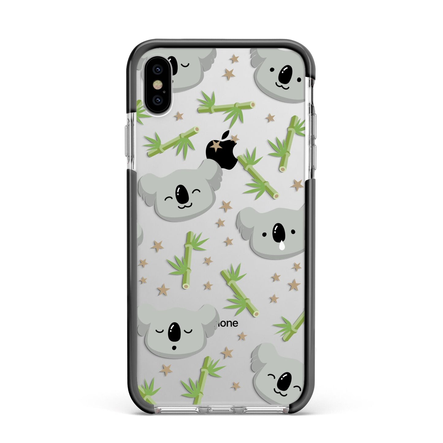 Koala Faces with Transparent Background Apple iPhone Xs Max Impact Case Black Edge on Silver Phone
