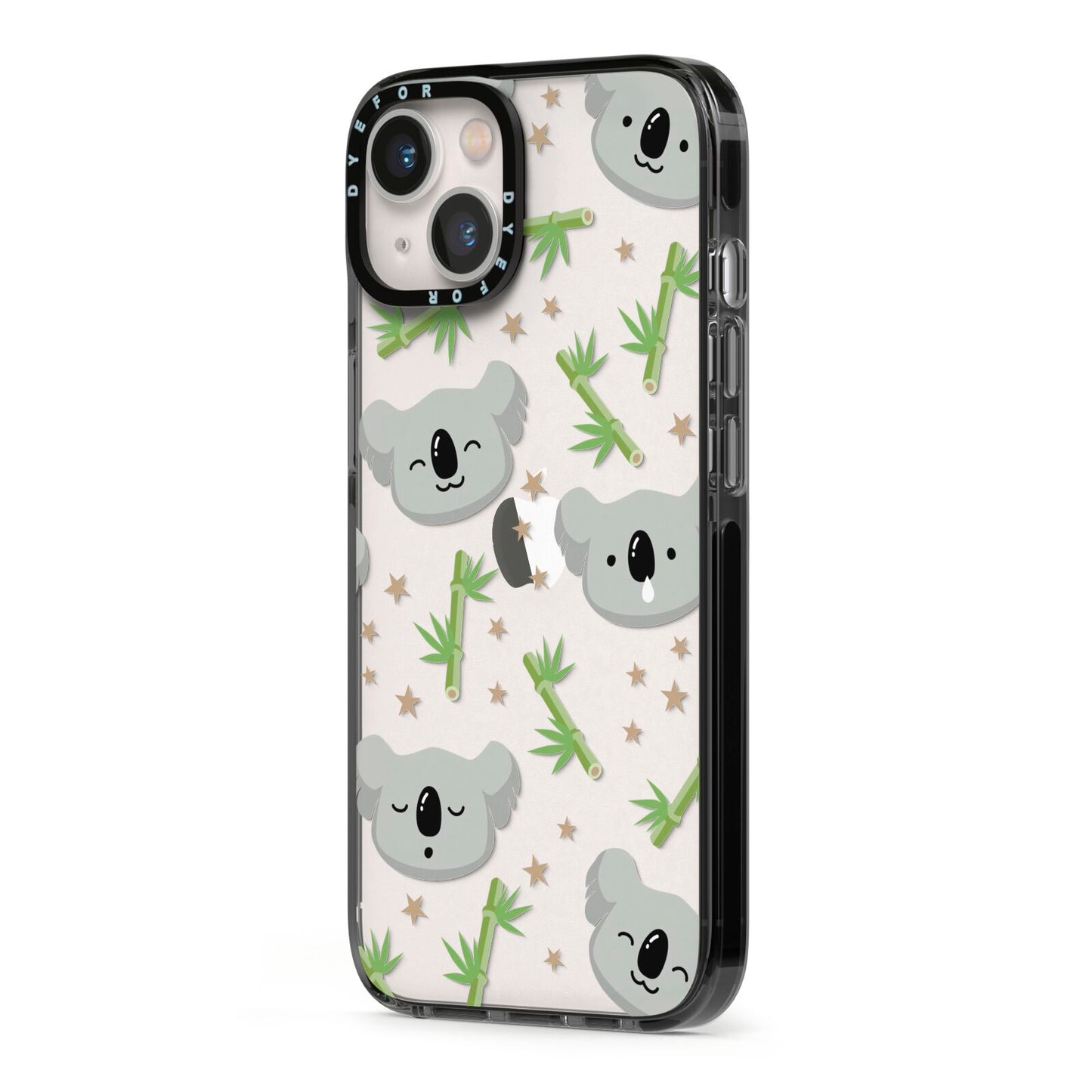Koala Faces with Transparent Background iPhone 13 Black Impact Case Side Angle on Silver phone