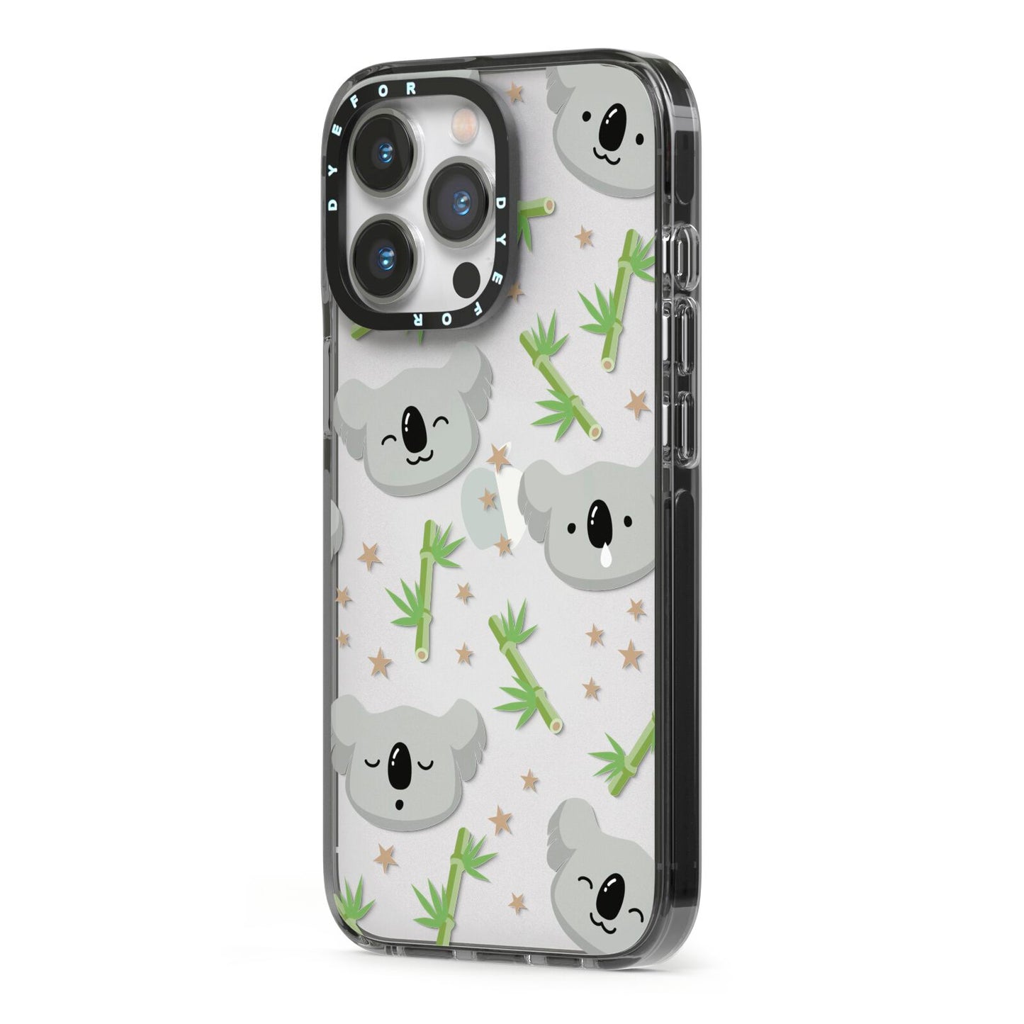 Koala Faces with Transparent Background iPhone 13 Pro Black Impact Case Side Angle on Silver phone