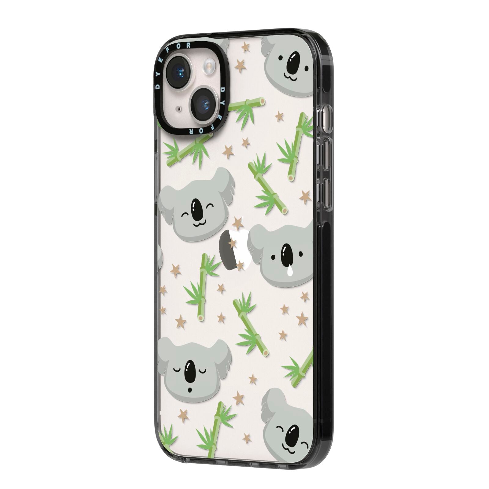 Koala Faces with Transparent Background iPhone 14 Plus Black Impact Case Side Angle on Silver phone