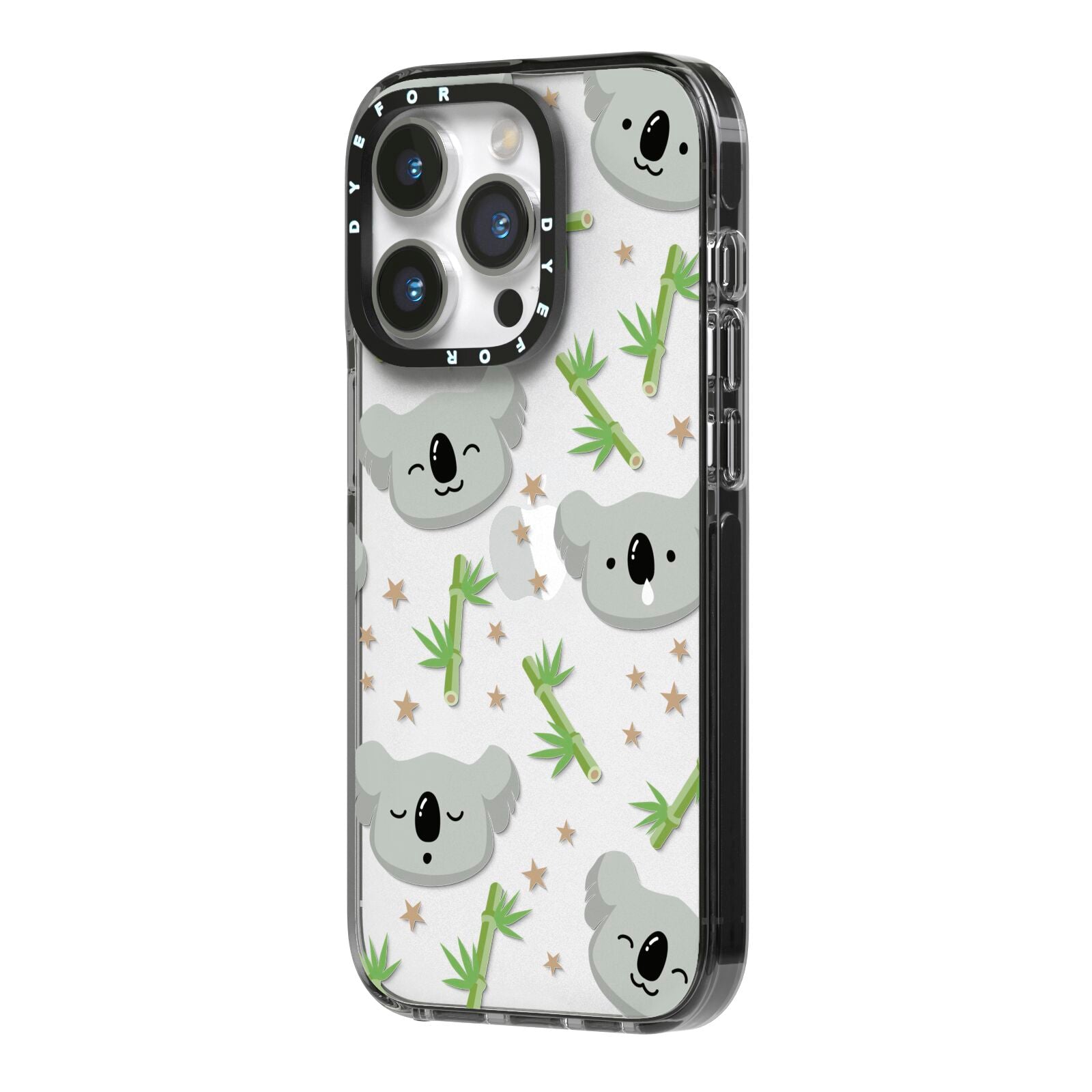 Koala Faces with Transparent Background iPhone 14 Pro Black Impact Case Side Angle on Silver phone