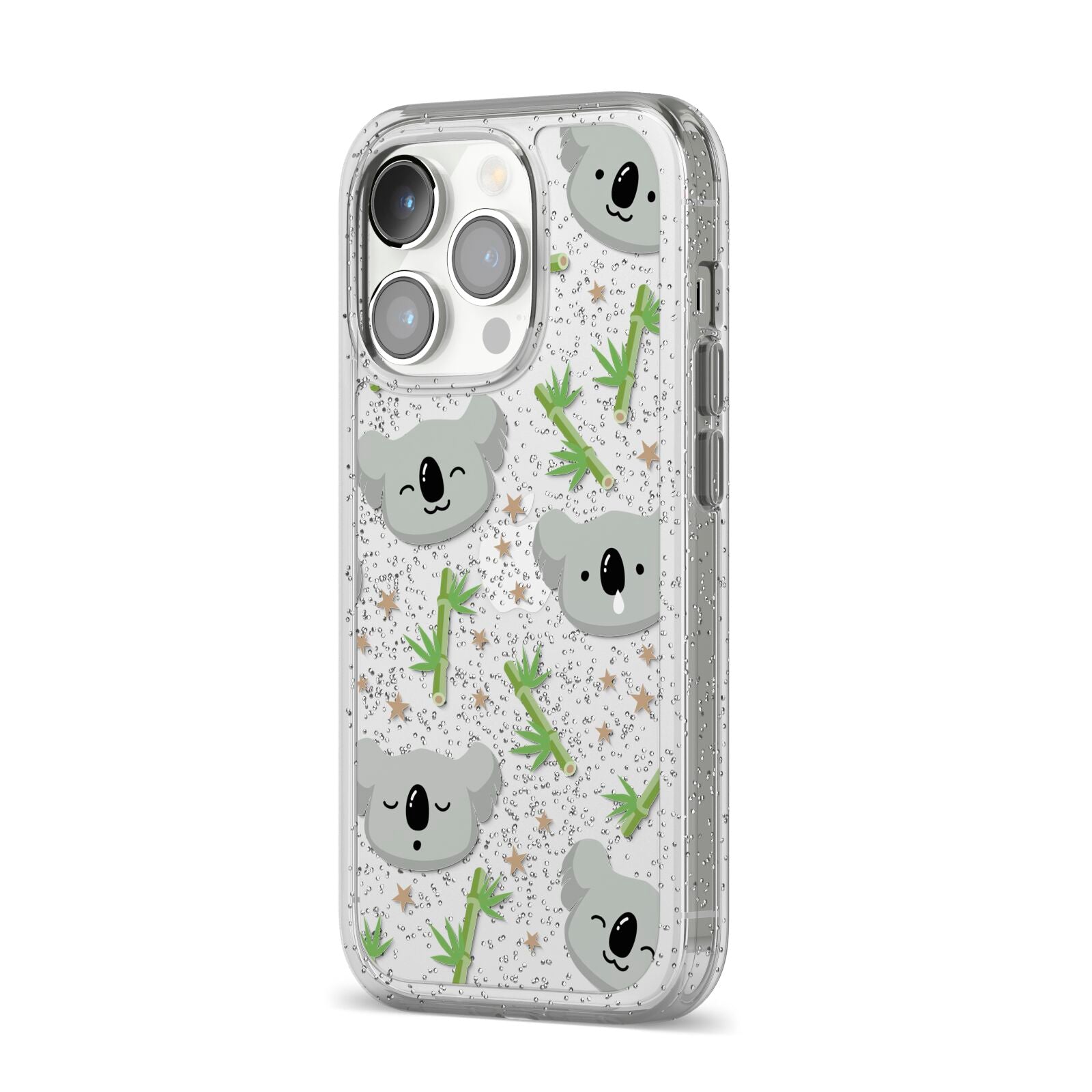 Koala Faces with Transparent Background iPhone 14 Pro Glitter Tough Case Silver Angled Image