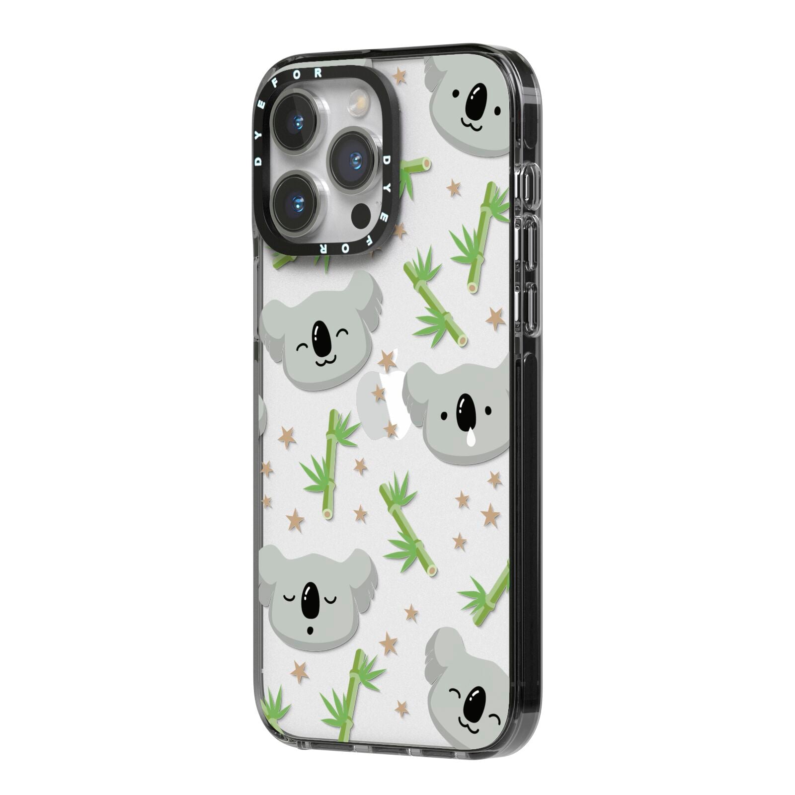 Koala Faces with Transparent Background iPhone 14 Pro Max Black Impact Case Side Angle on Silver phone