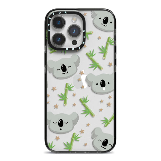 Koala Faces with Transparent Background iPhone 14 Pro Max Black Impact Case on Silver phone