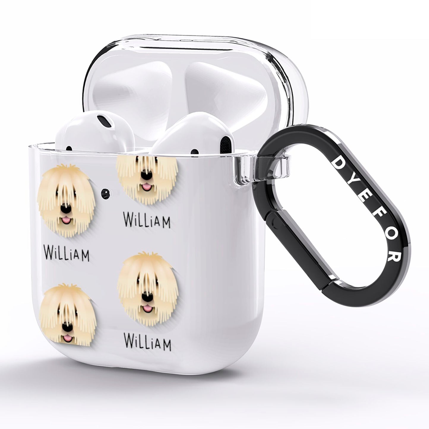 Komondor Icon with Name AirPods Clear Case Side Image