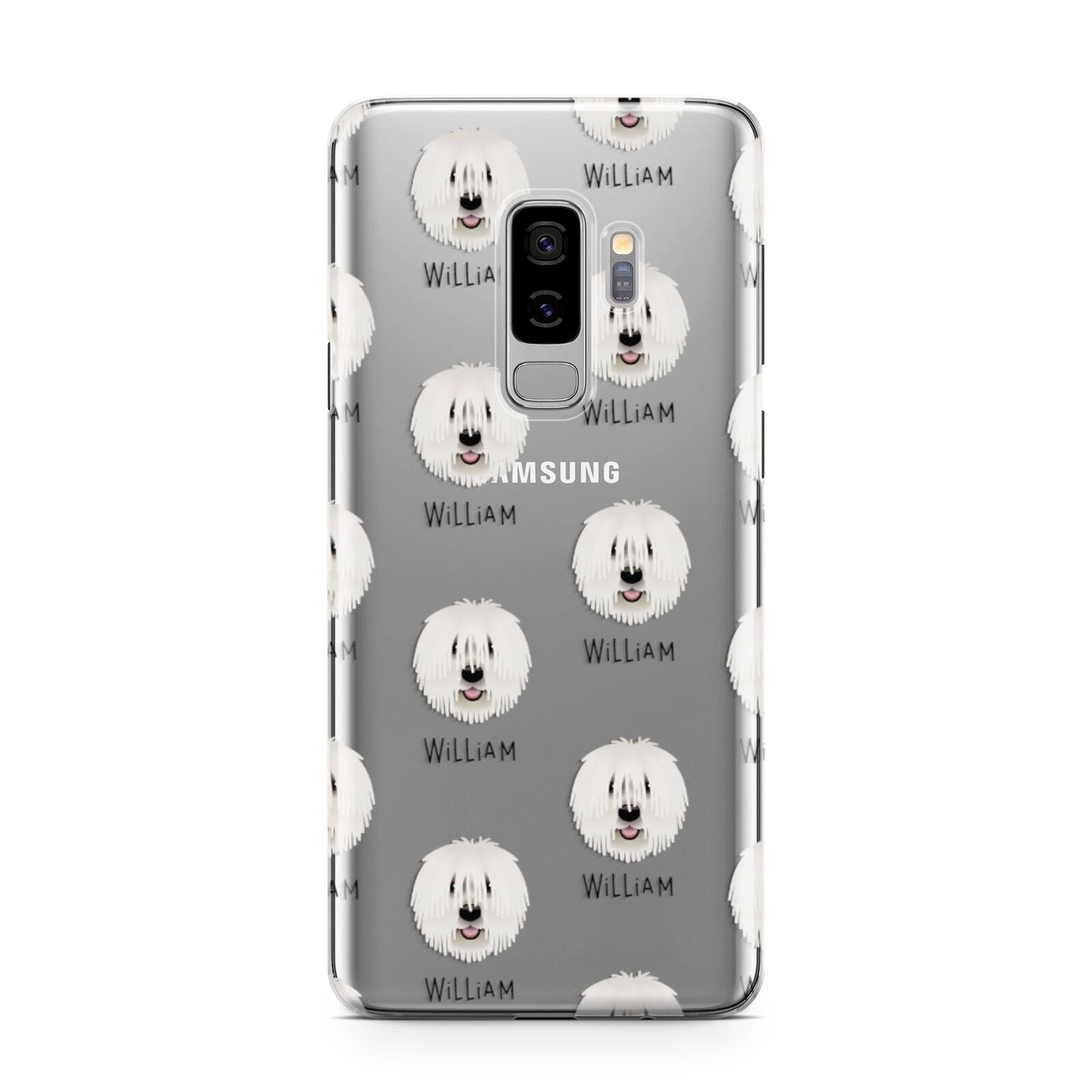 Komondor Icon with Name Samsung Galaxy S9 Plus Case on Silver phone