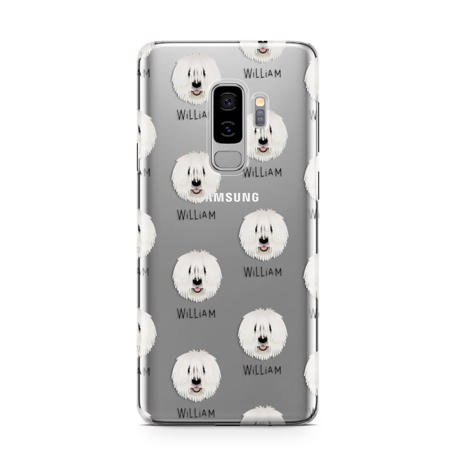 Komondor Icon with Name Samsung Galaxy S9 Plus Case on Silver phone
