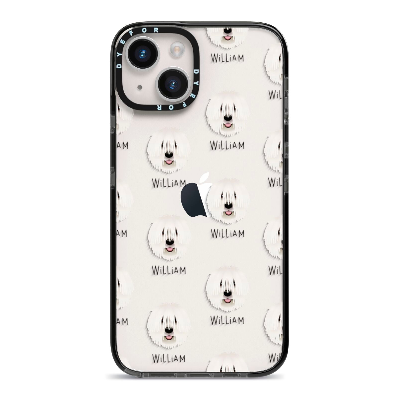 Komondor Icon with Name iPhone 14 Black Impact Case on Silver phone