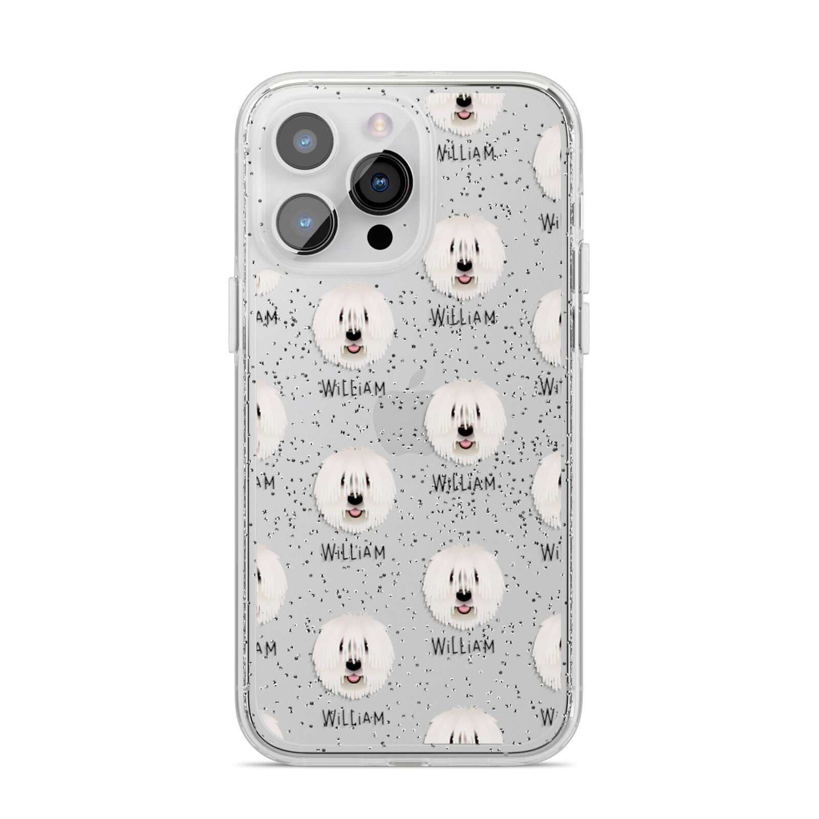 Komondor Icon with Name iPhone 14 Pro Max Glitter Tough Case Silver