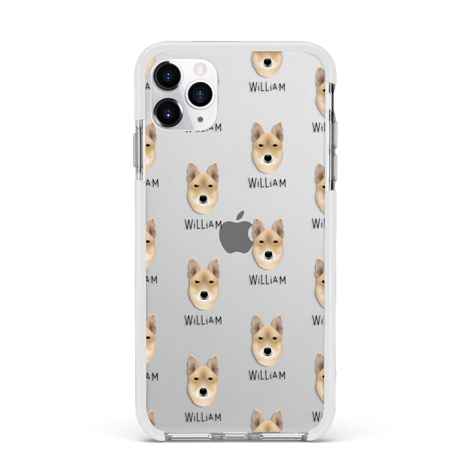Korean Jindo Icon with Name Apple iPhone 11 Pro Max in Silver with White Impact Case