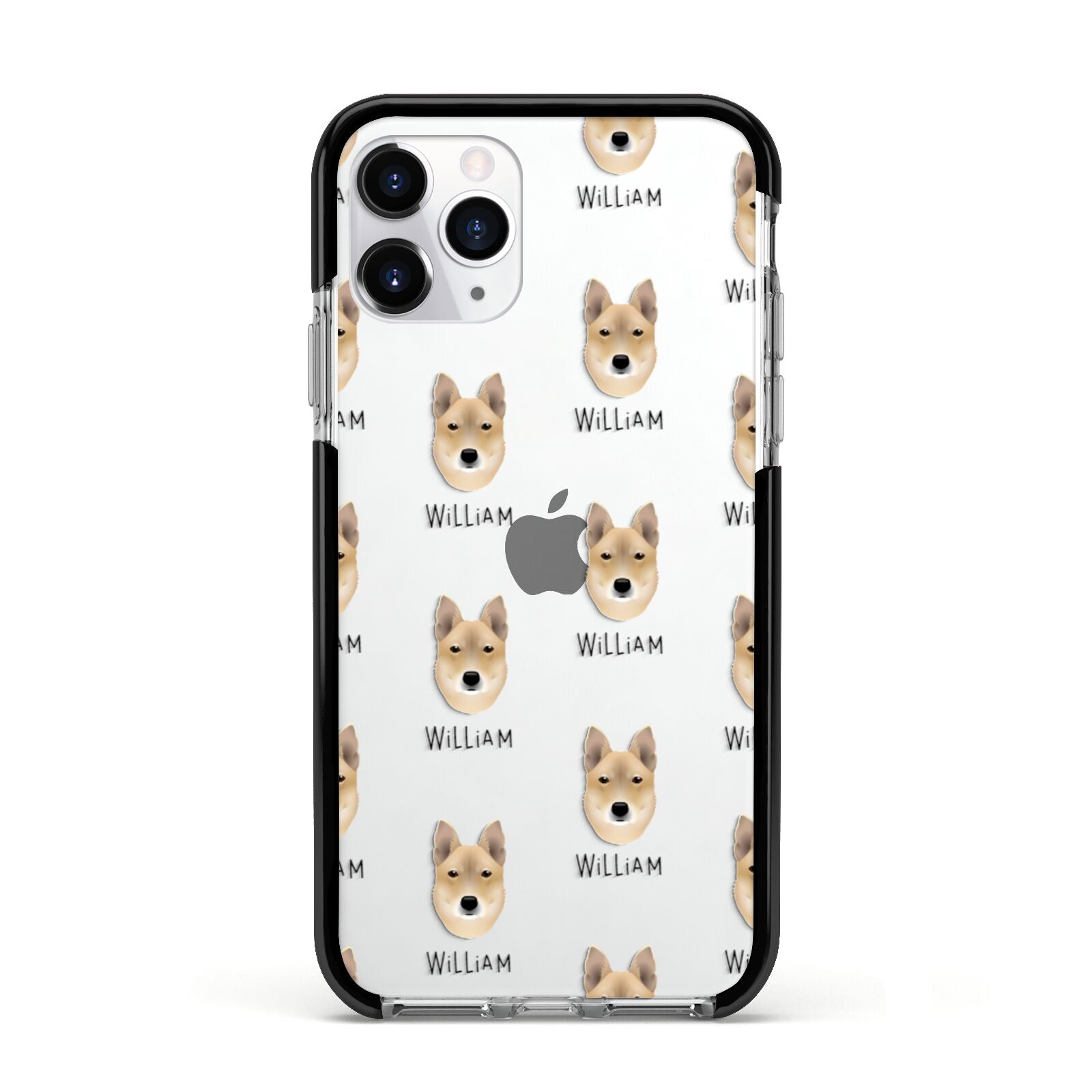 Korean Jindo Icon with Name Apple iPhone 11 Pro in Silver with Black Impact Case