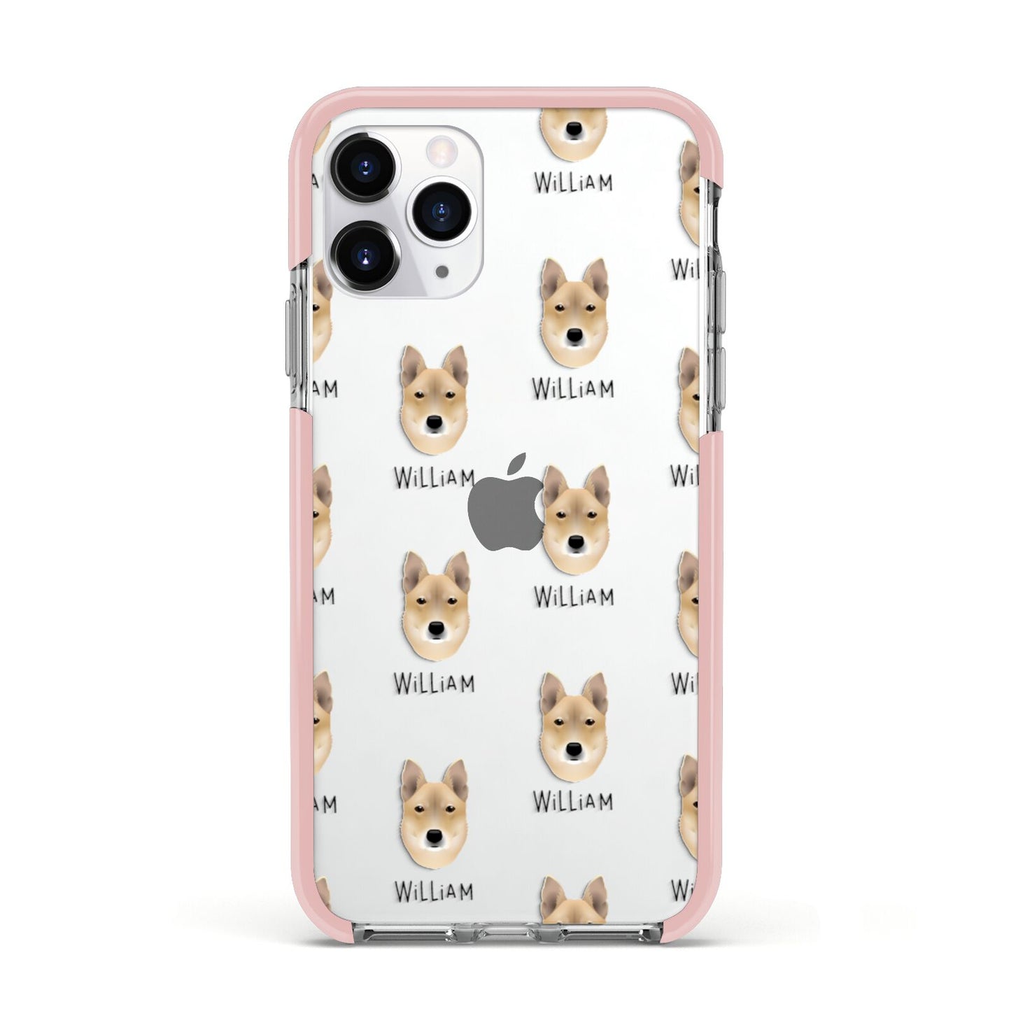 Korean Jindo Icon with Name Apple iPhone 11 Pro in Silver with Pink Impact Case