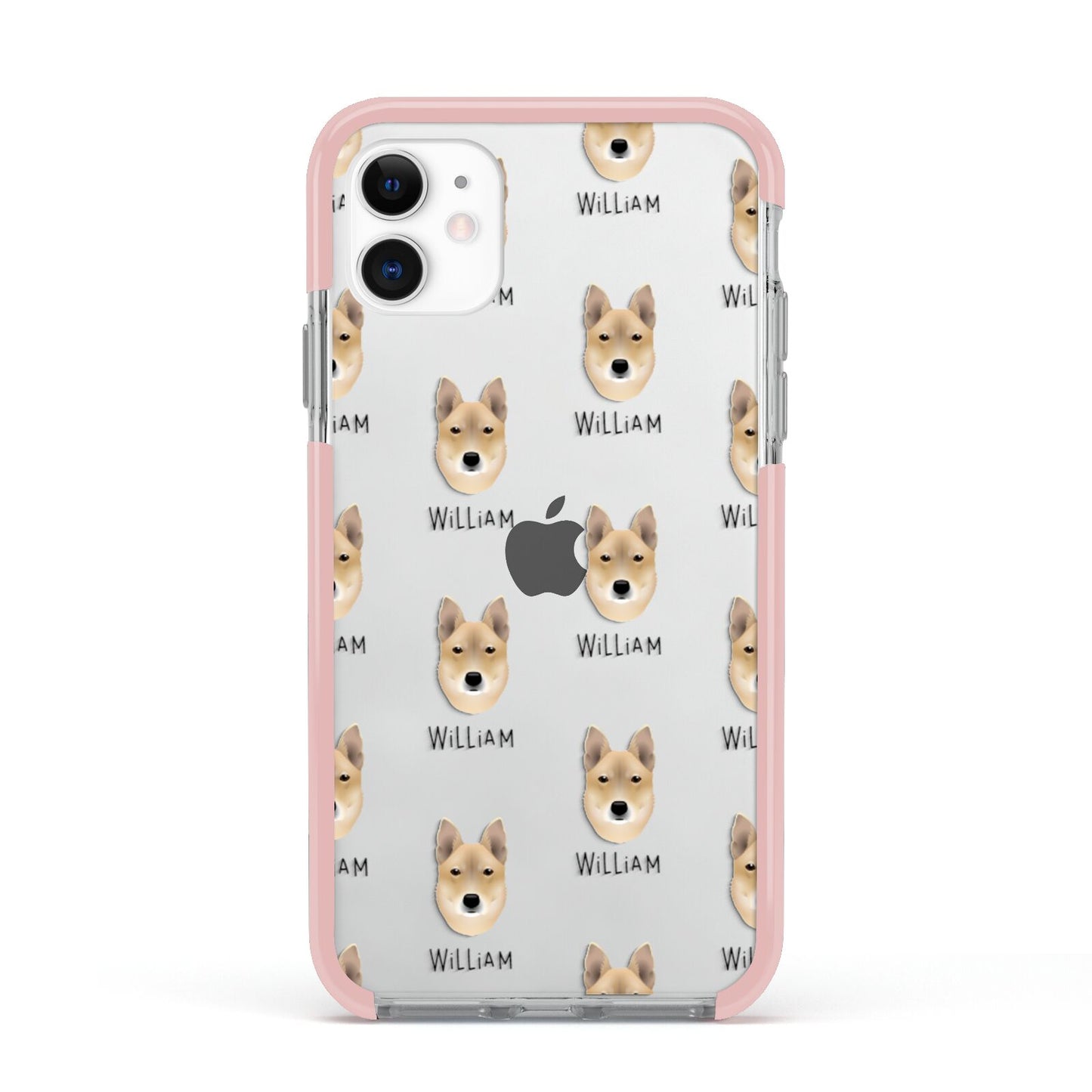 Korean Jindo Icon with Name Apple iPhone 11 in White with Pink Impact Case