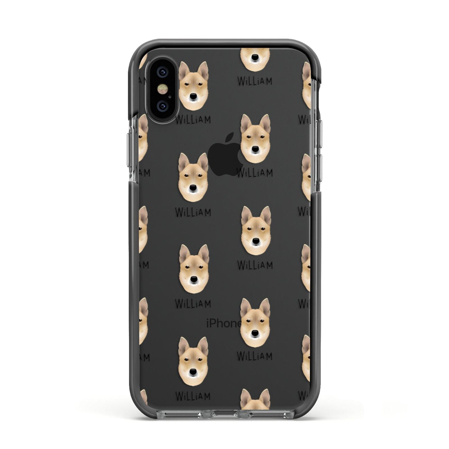 Korean Jindo Icon with Name Apple iPhone Xs Impact Case Black Edge on Black Phone