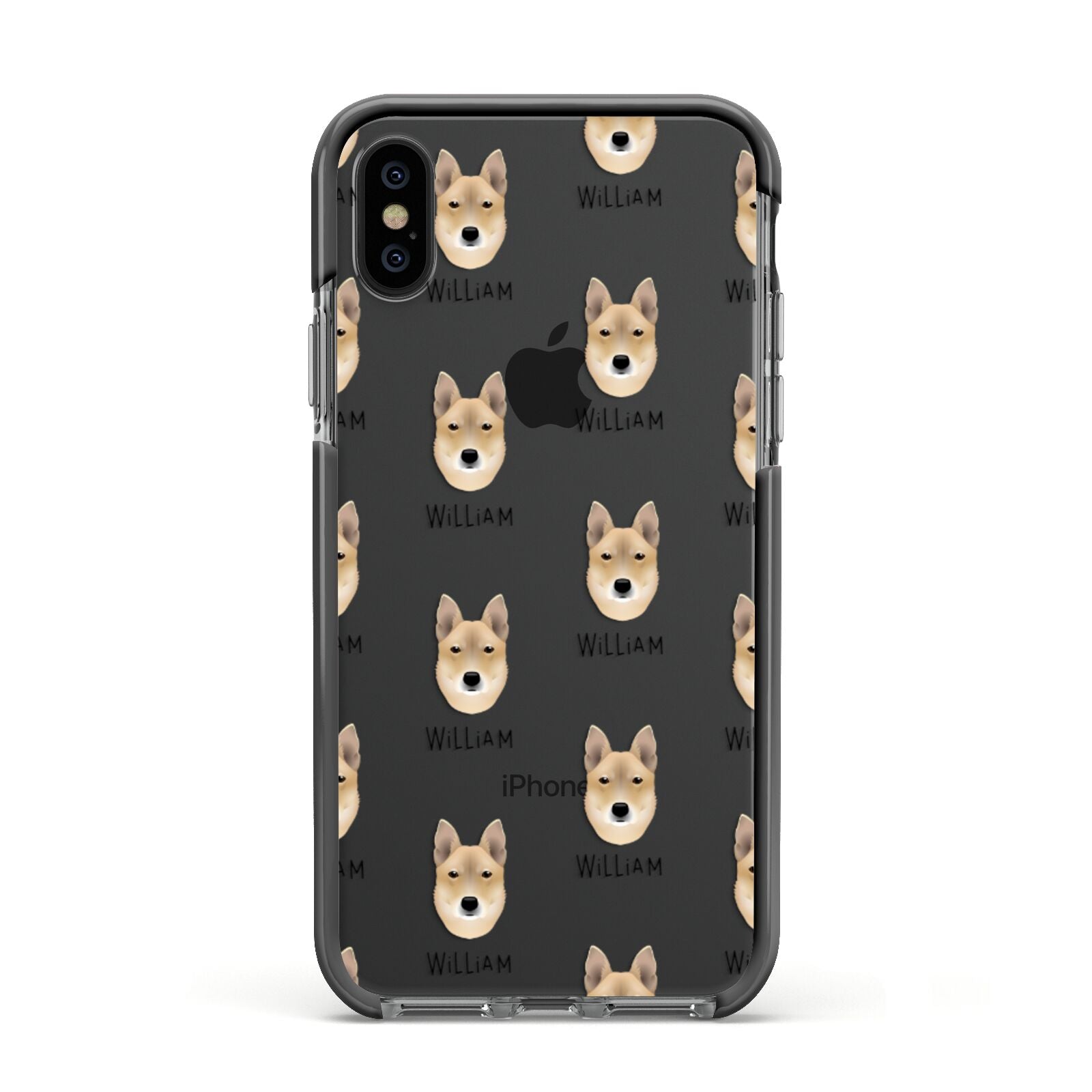 Korean Jindo Icon with Name Apple iPhone Xs Impact Case Black Edge on Black Phone