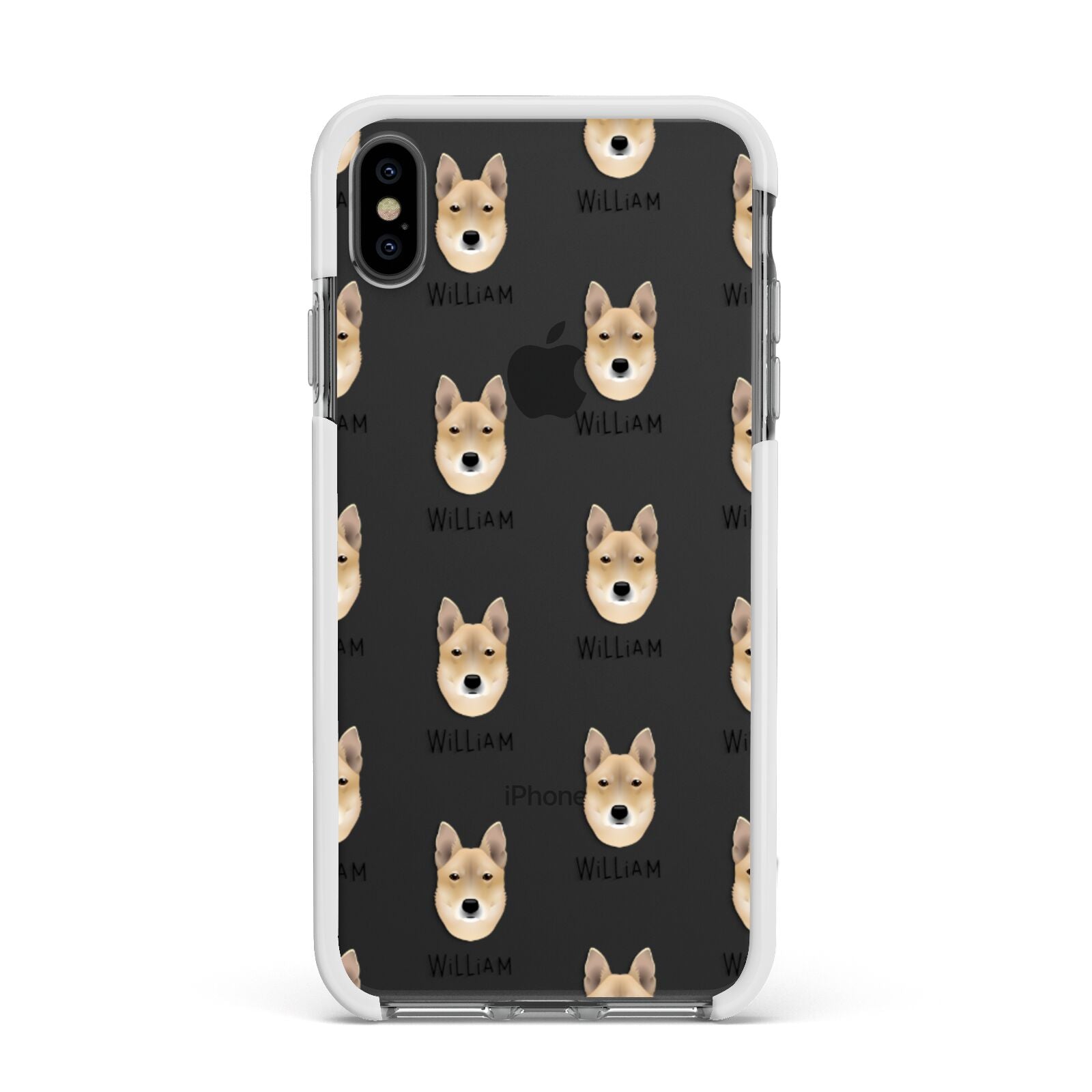Korean Jindo Icon with Name Apple iPhone Xs Max Impact Case White Edge on Black Phone