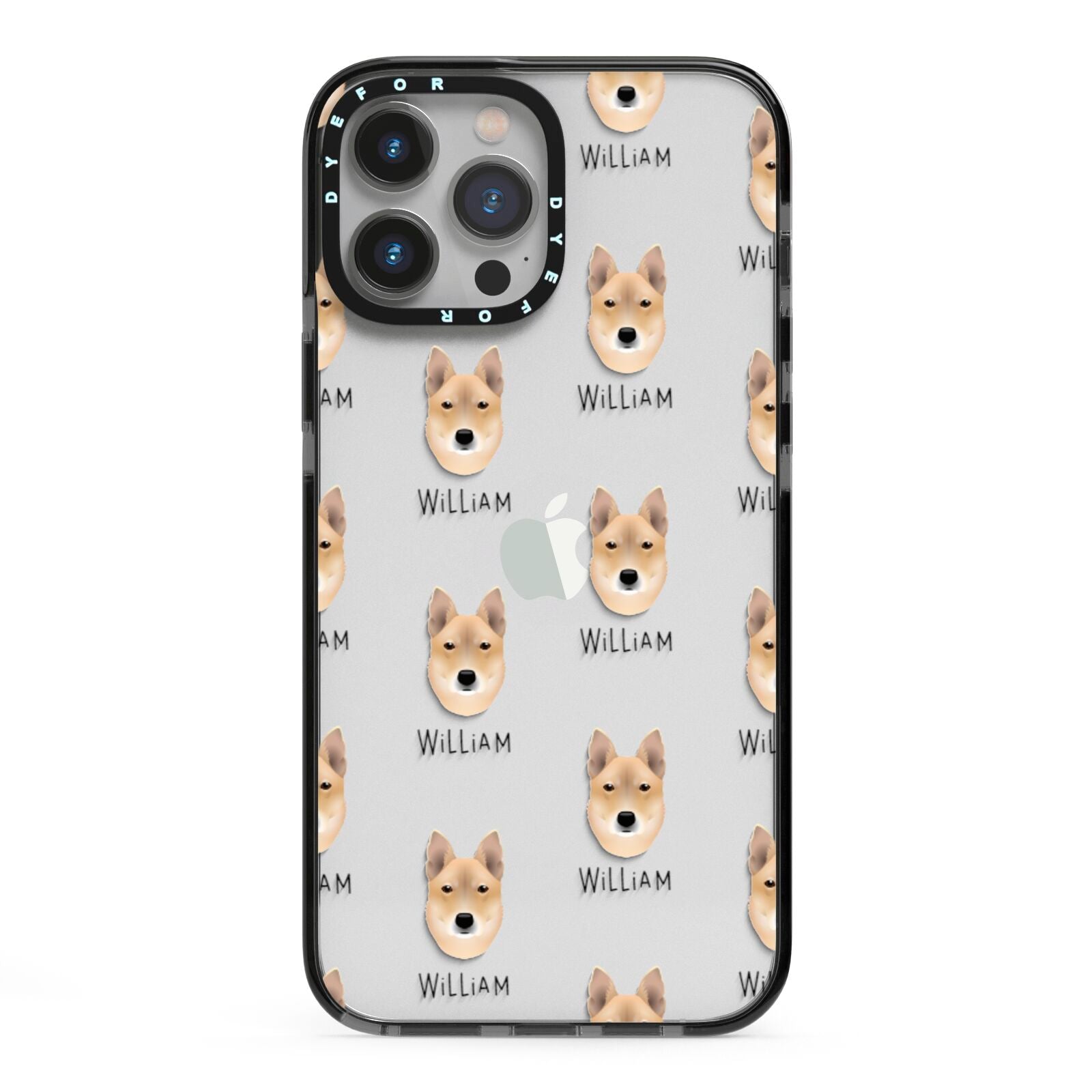 Korean Jindo Icon with Name iPhone 13 Pro Max Black Impact Case on Silver phone