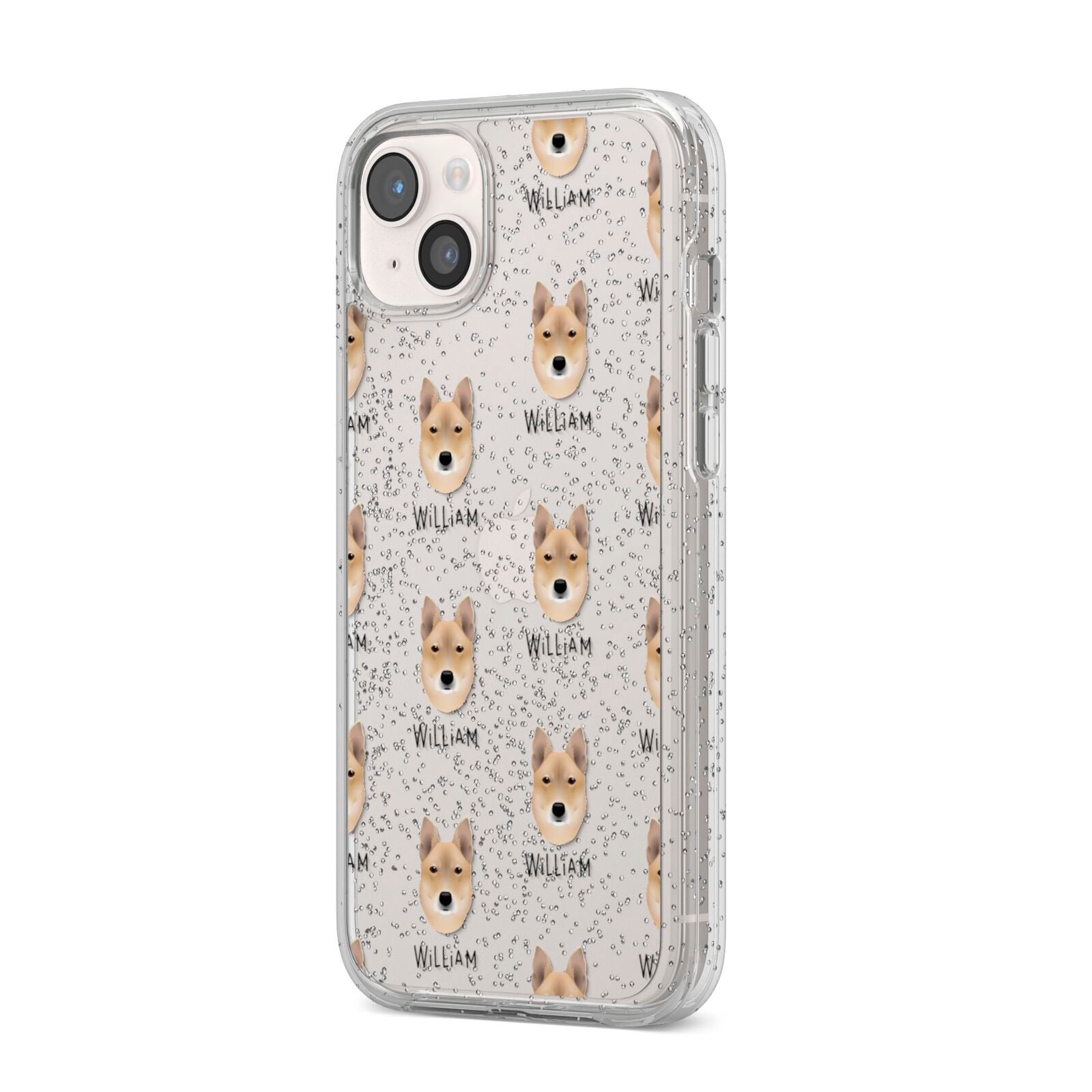 Korean Jindo Icon with Name iPhone 14 Plus Glitter Tough Case Starlight Angled Image