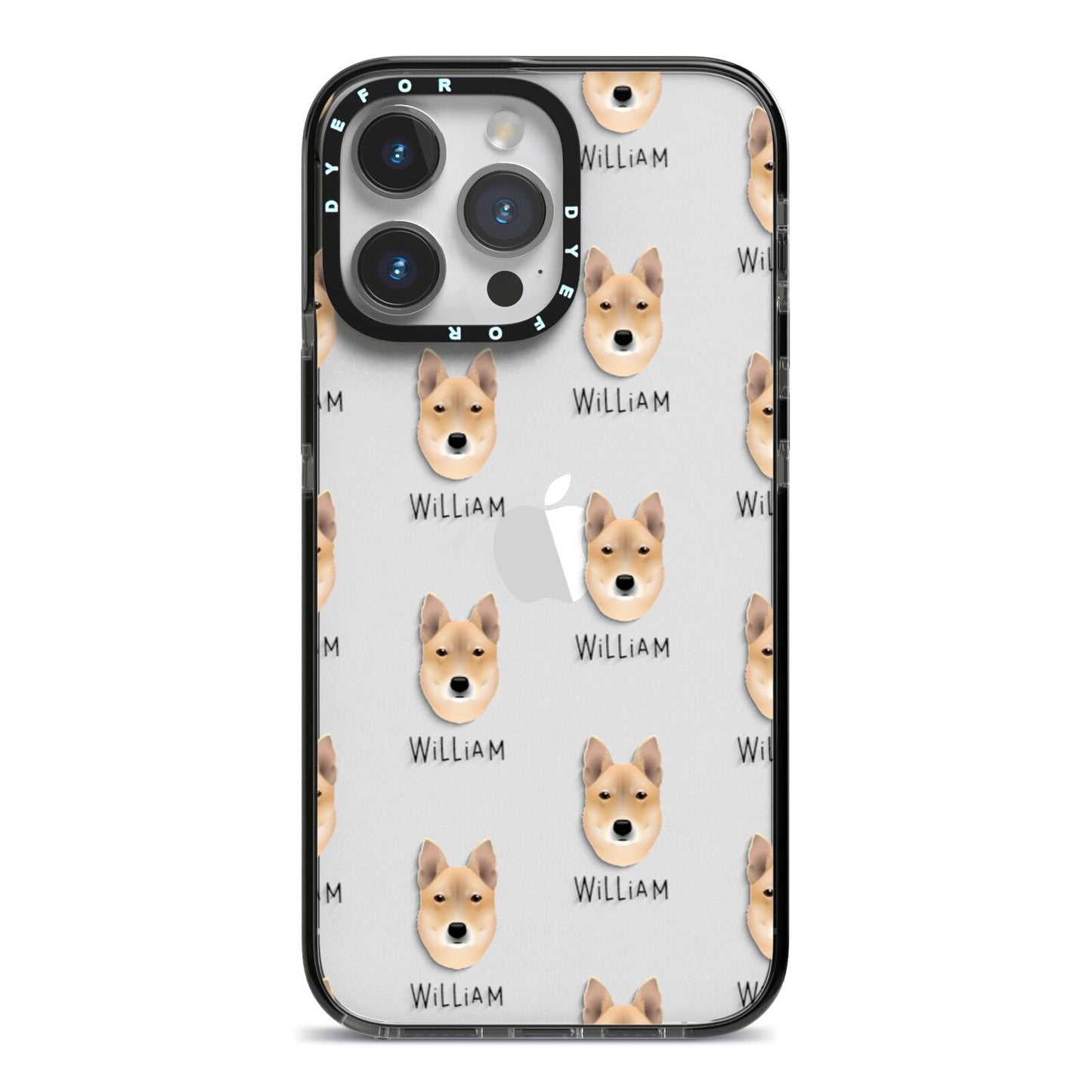 Korean Jindo Icon with Name iPhone 14 Pro Max Black Impact Case on Silver phone