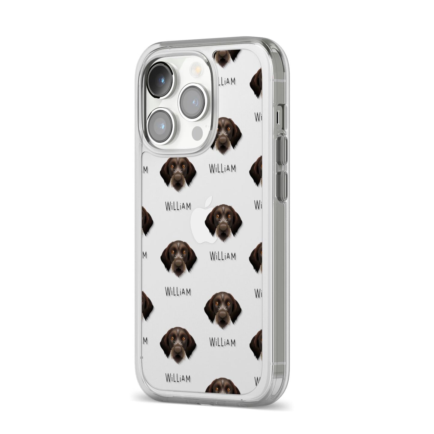 Korthals Griffon Icon with Name iPhone 14 Pro Clear Tough Case Silver Angled Image